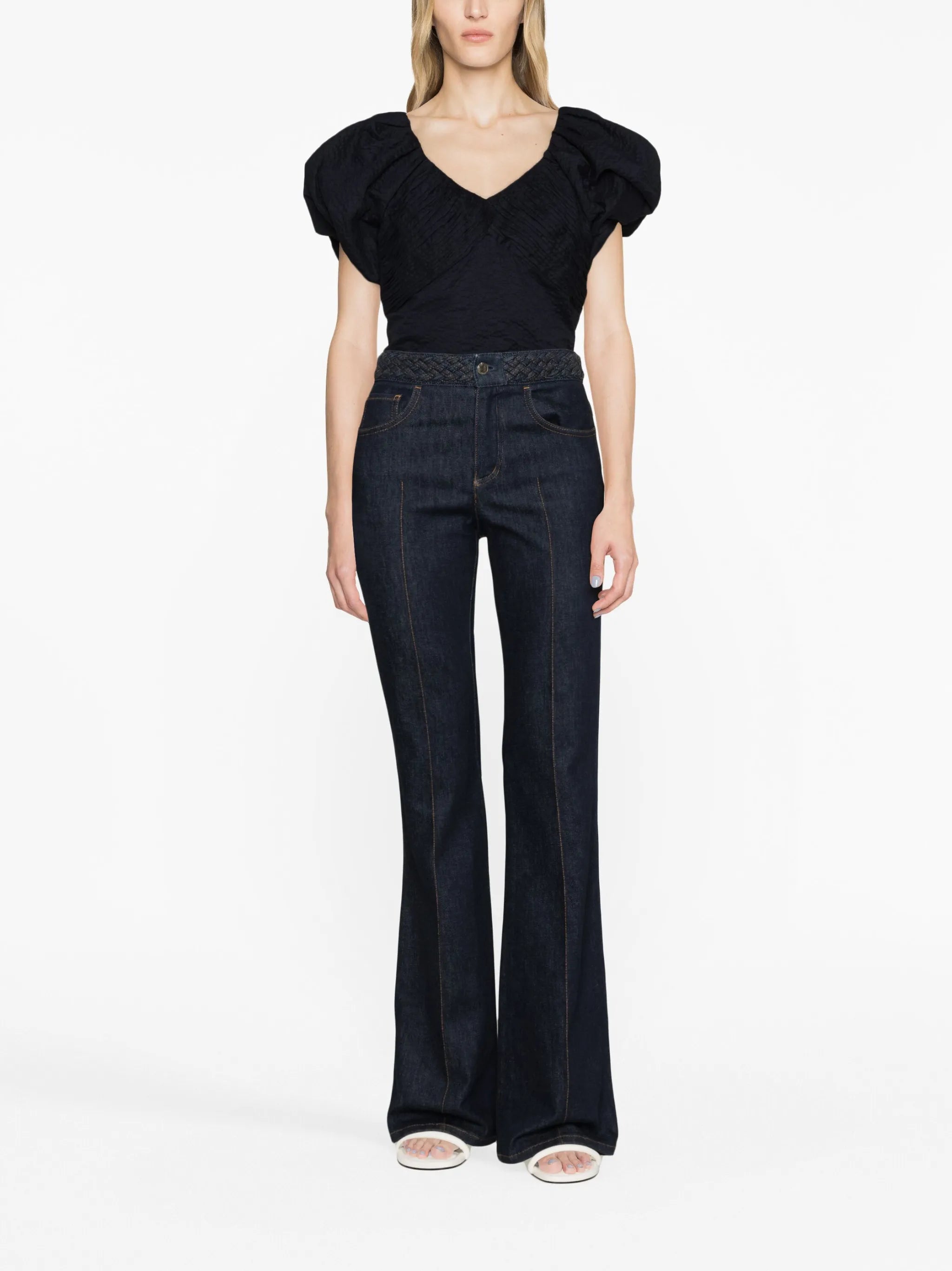 short puff-sleeve cotton top