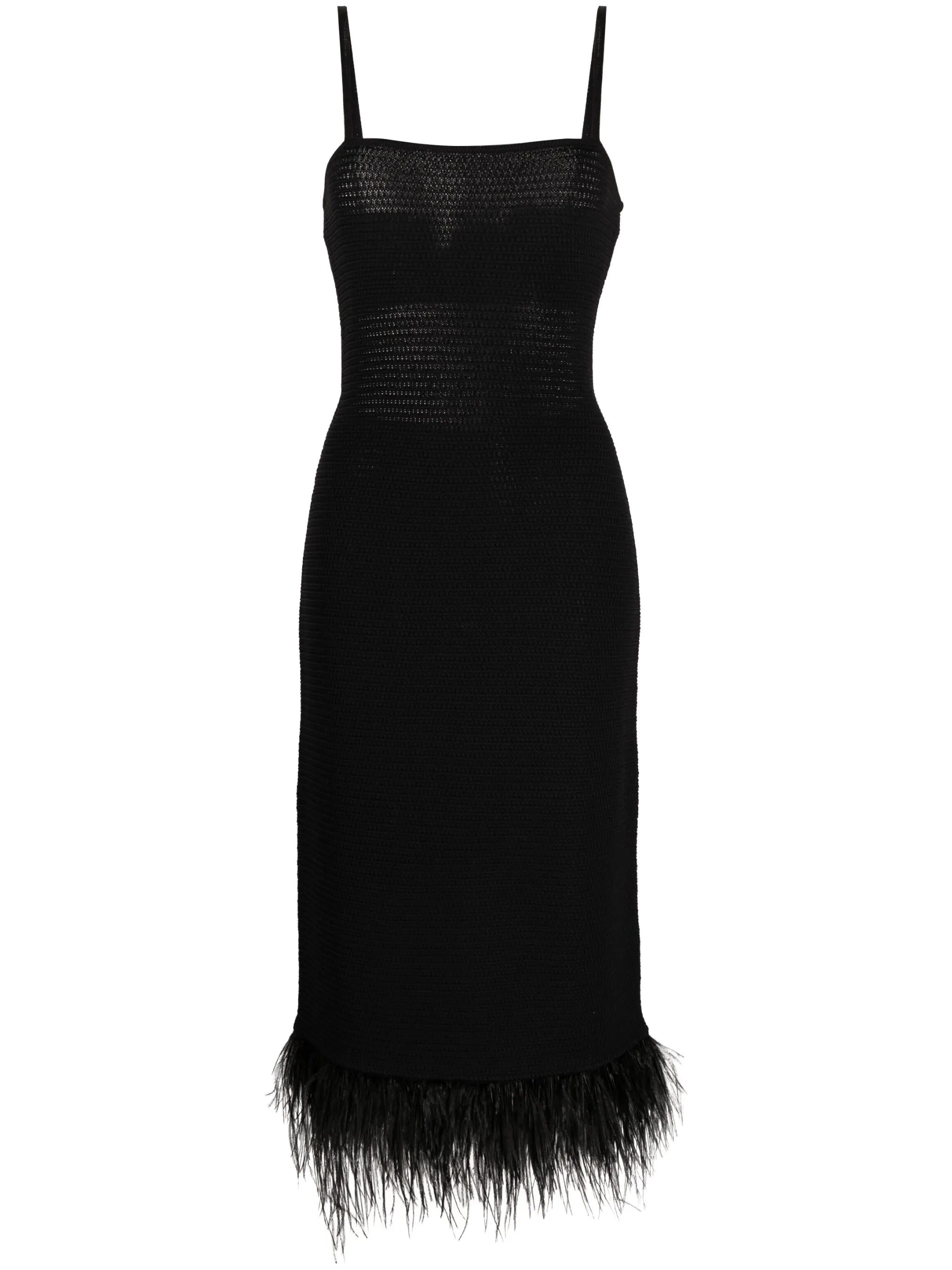 crochet-knit feather-trim dress