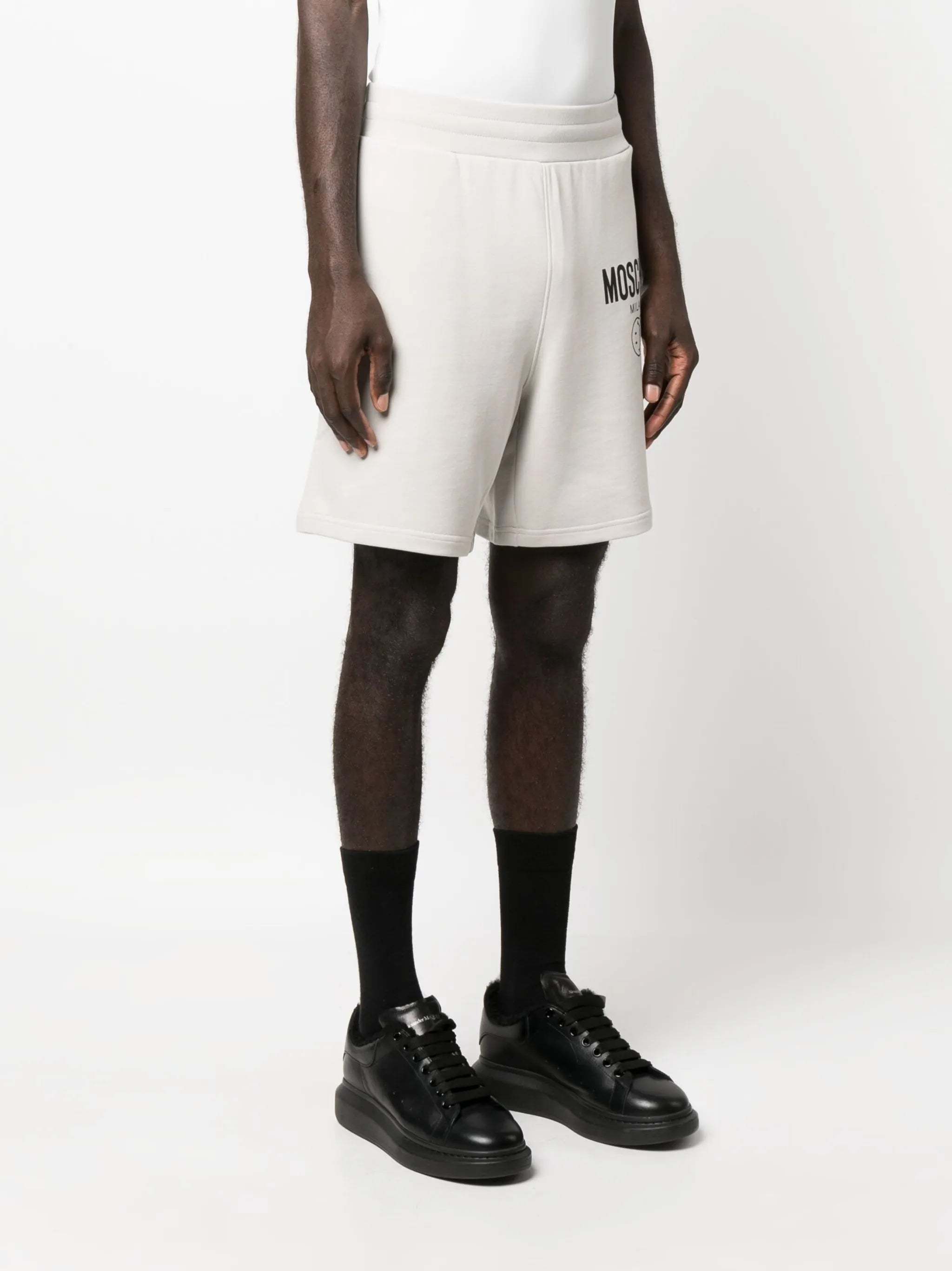 Smiley-print logo track shorts