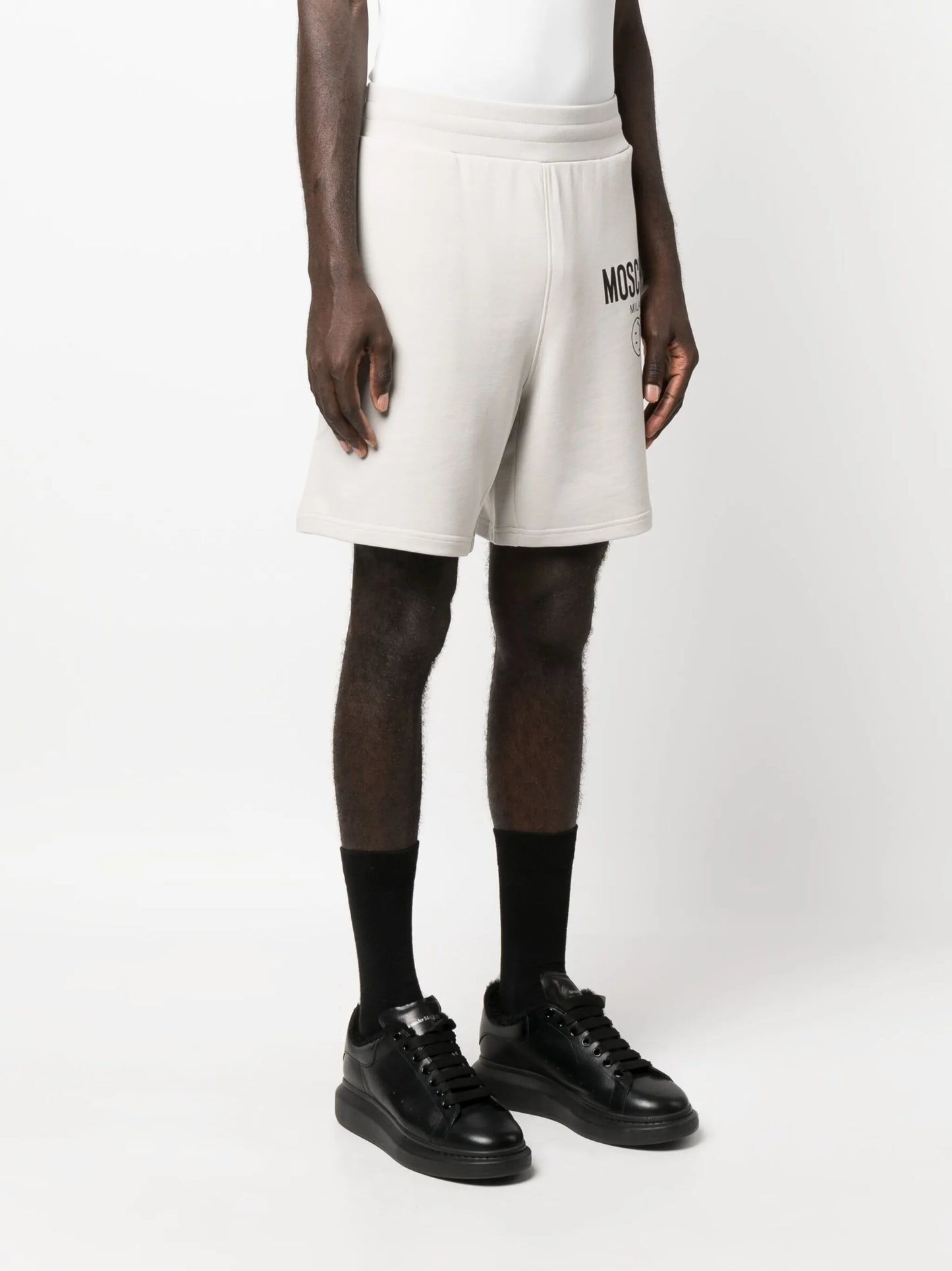 Smiley-print logo track shorts