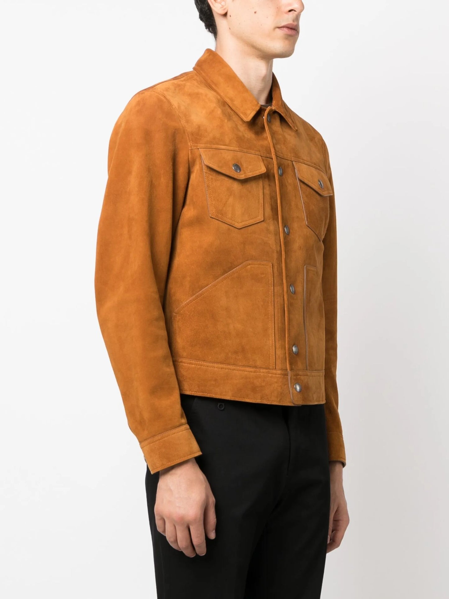 spread-collar leather jacket