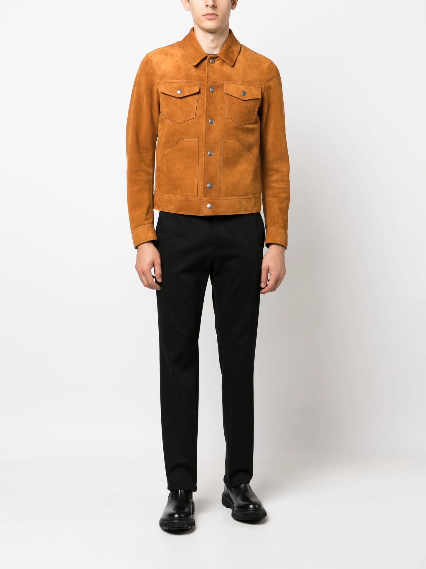 spread-collar leather jacket
