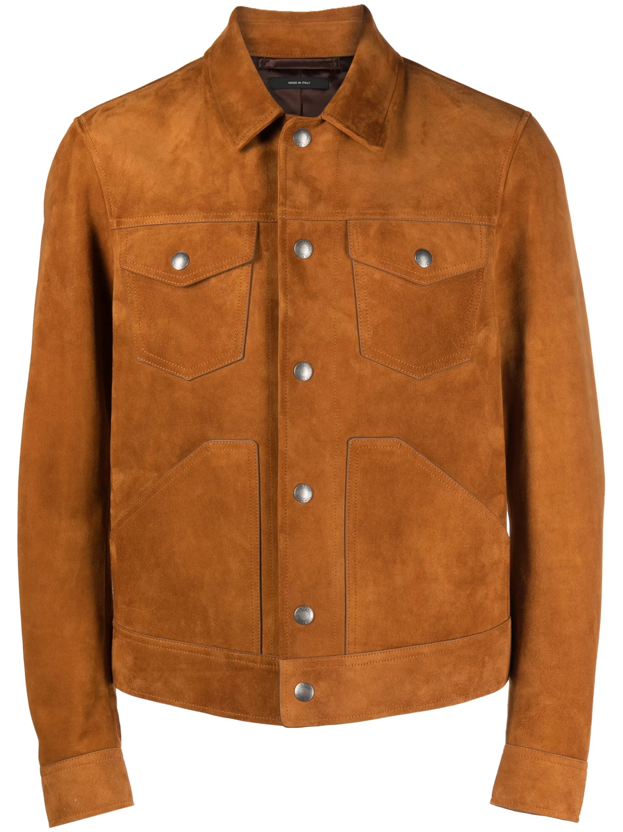 spread-collar leather jacket