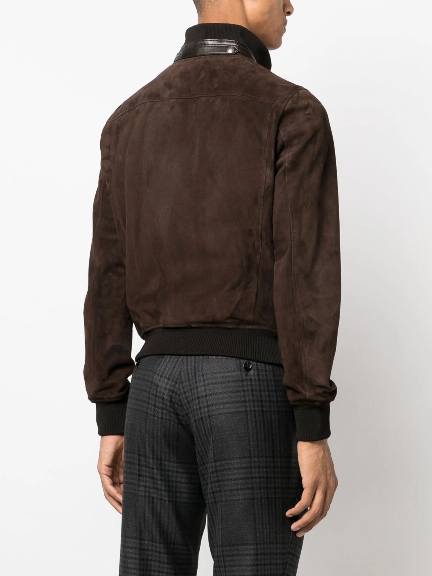 zip-up suede bomber jacket