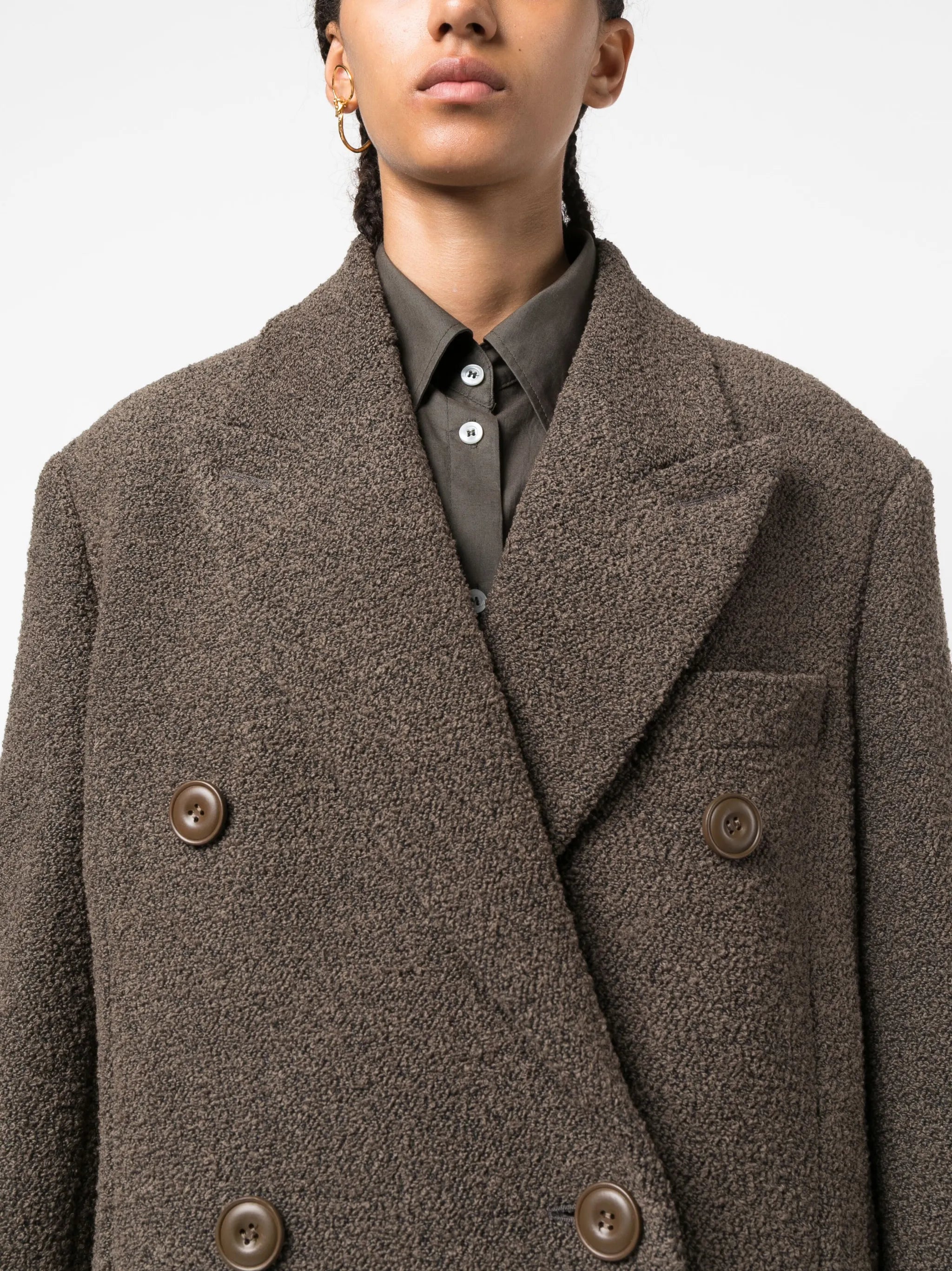 bouclé-texture wool-blend coat