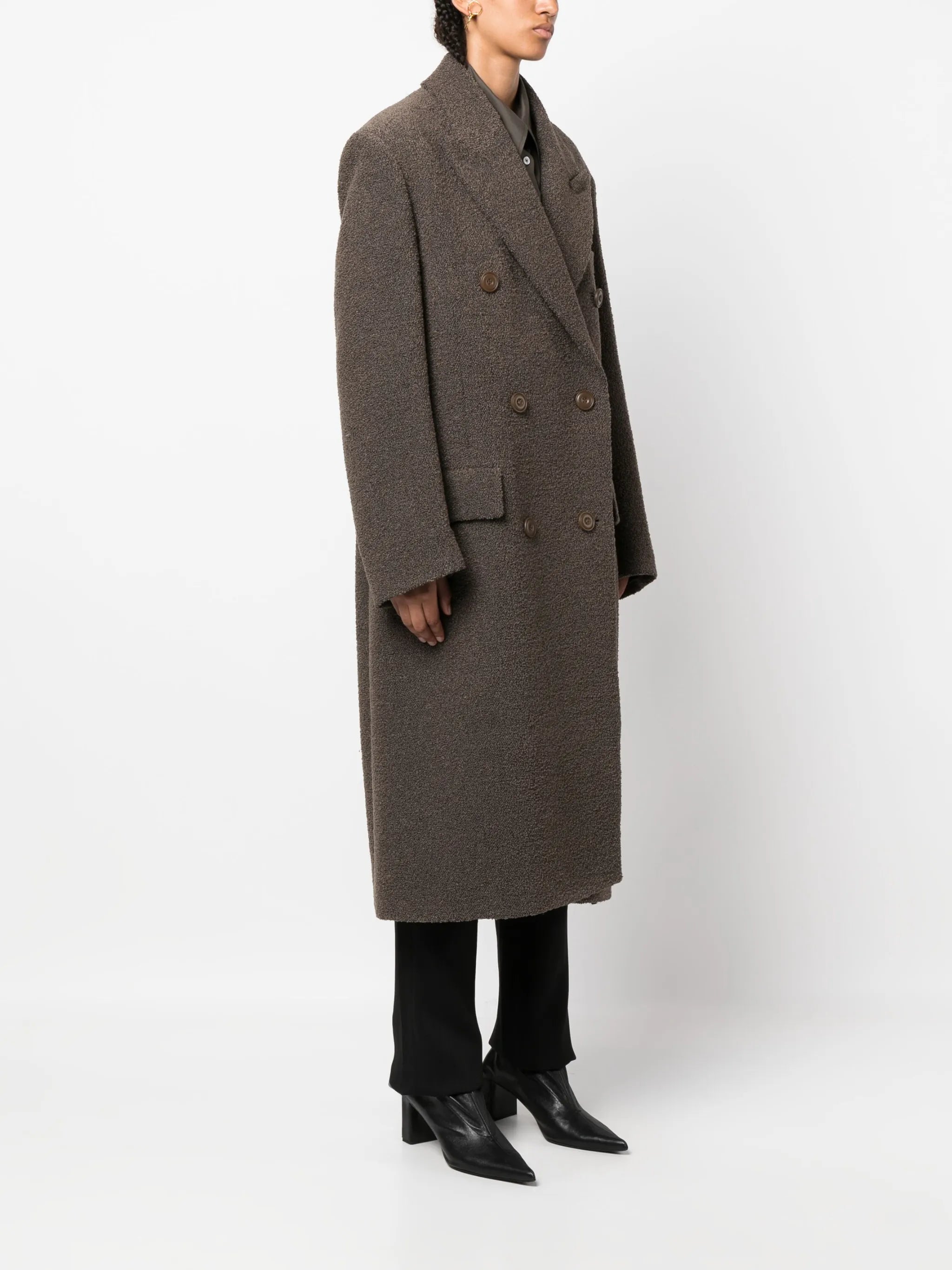 bouclé-texture wool-blend coat