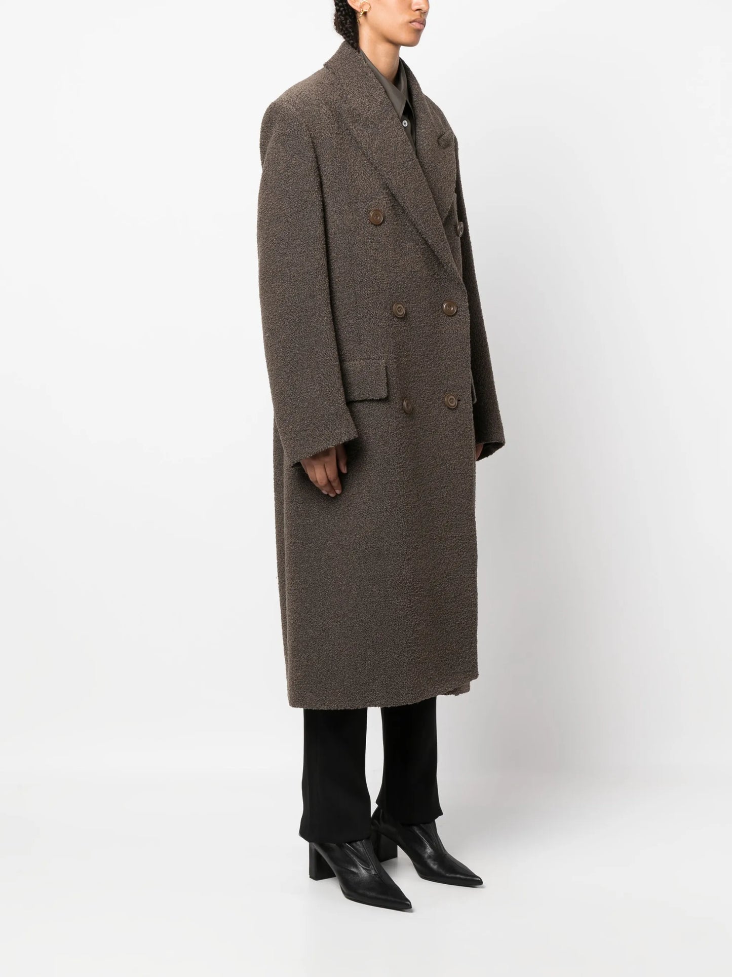 bouclé-texture wool-blend coat