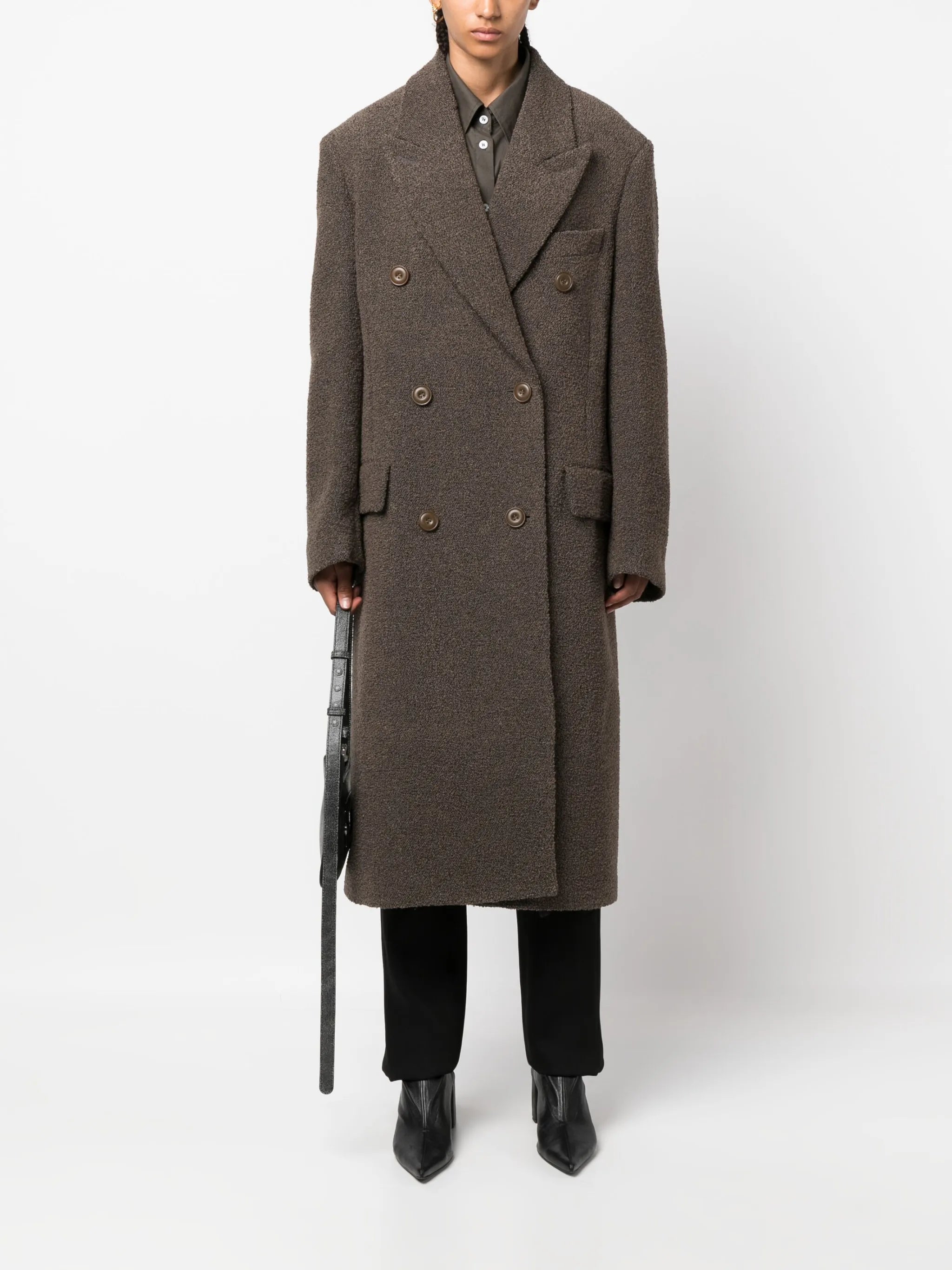 bouclé-texture wool-blend coat