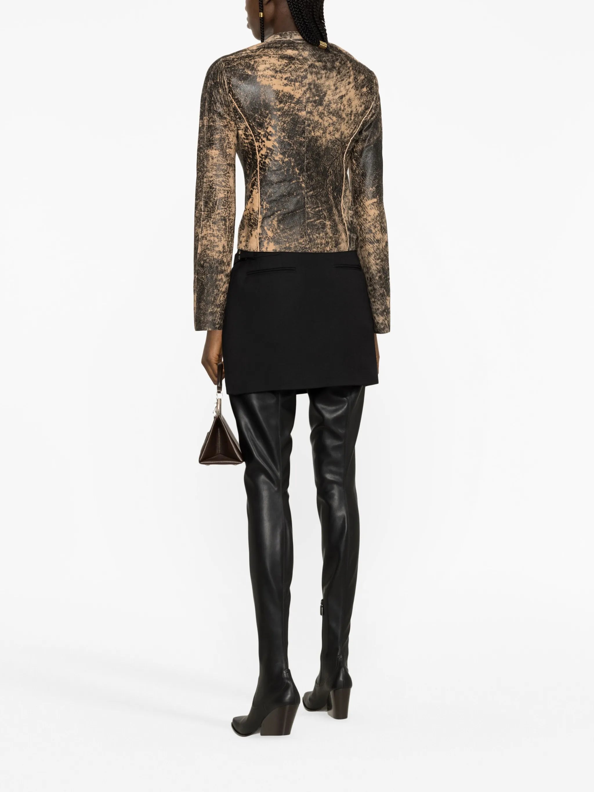 distressed-effect leather jacket