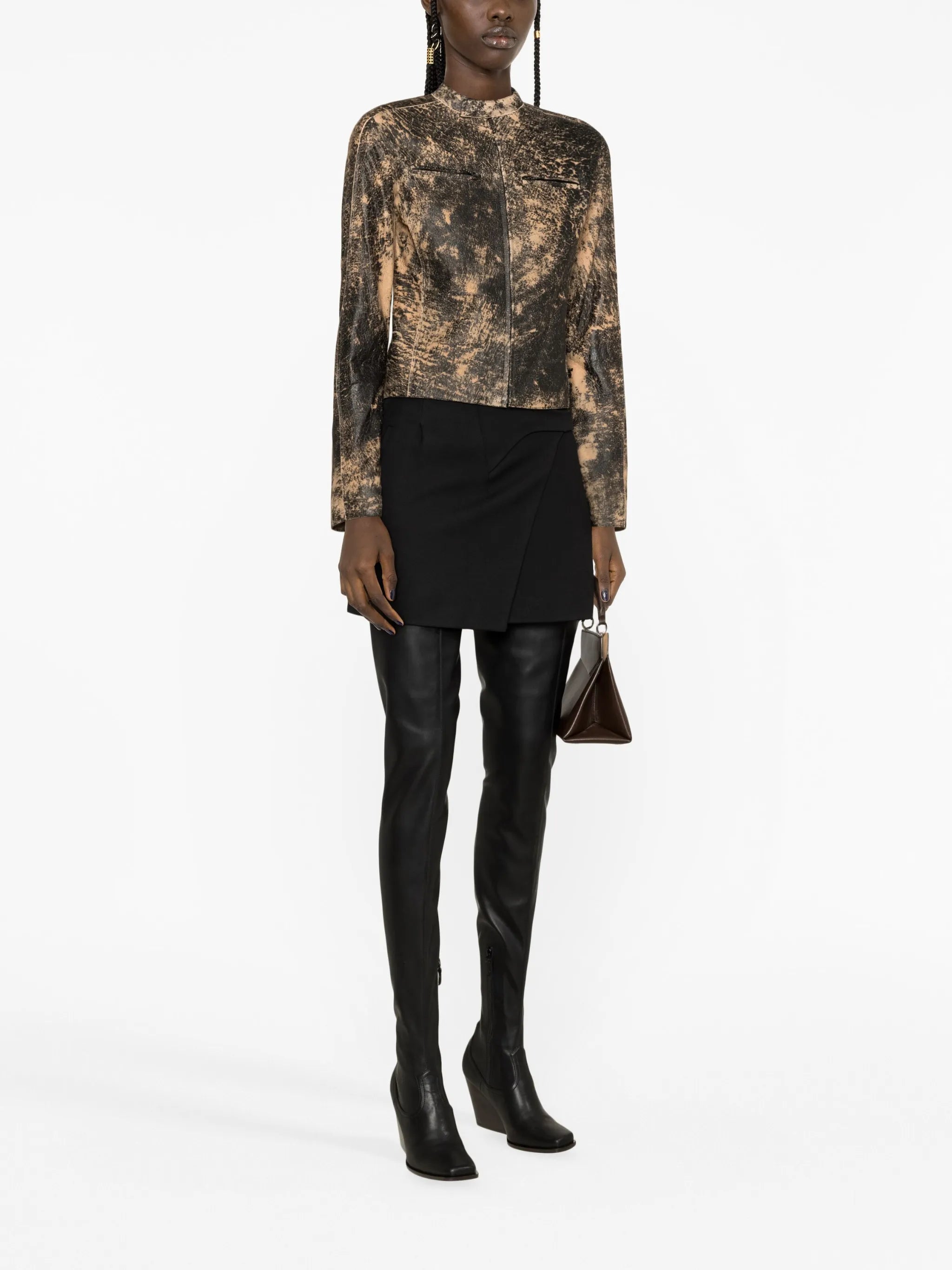 distressed-effect leather jacket