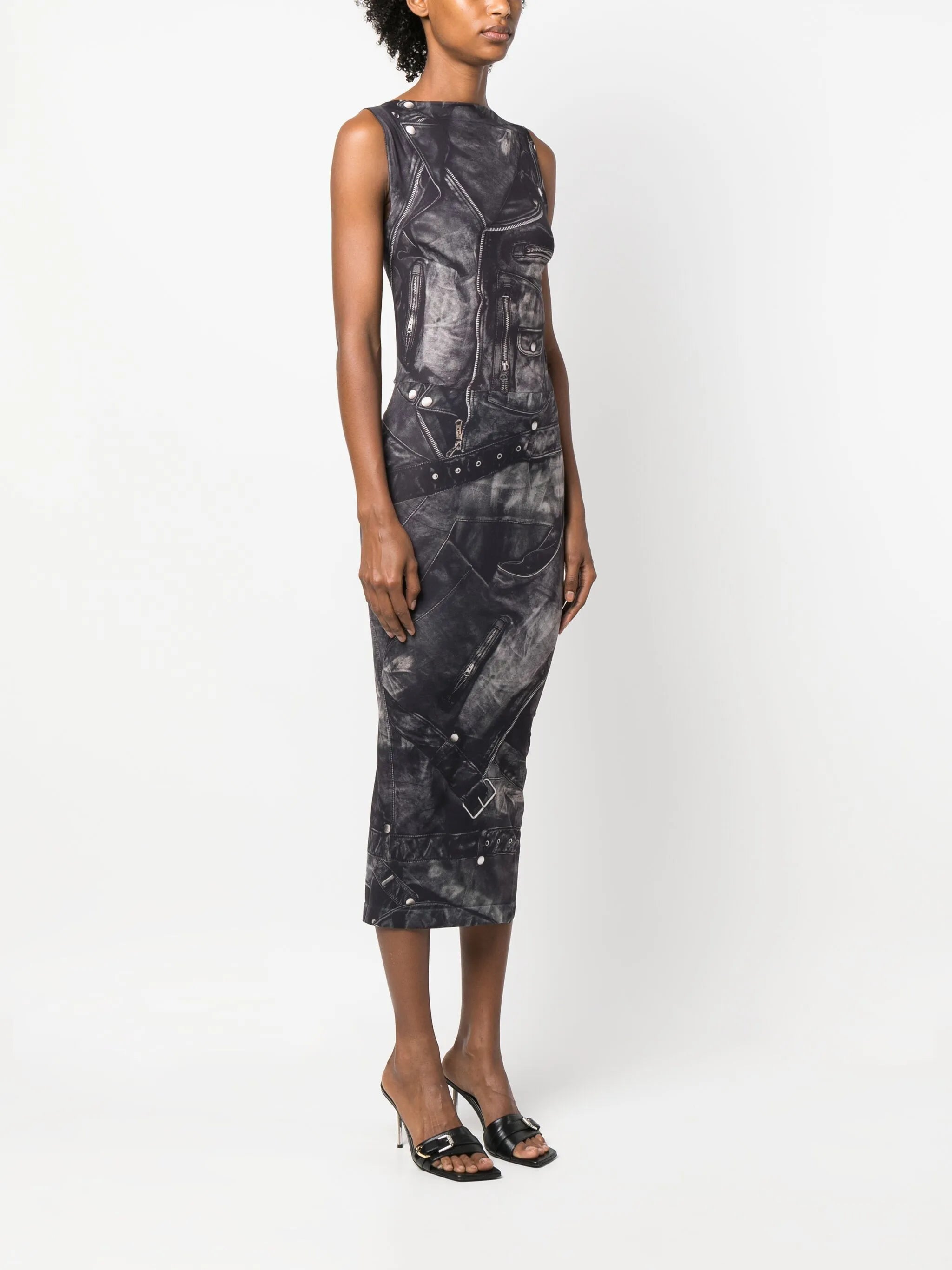 graphic-print sleeveless midi dress