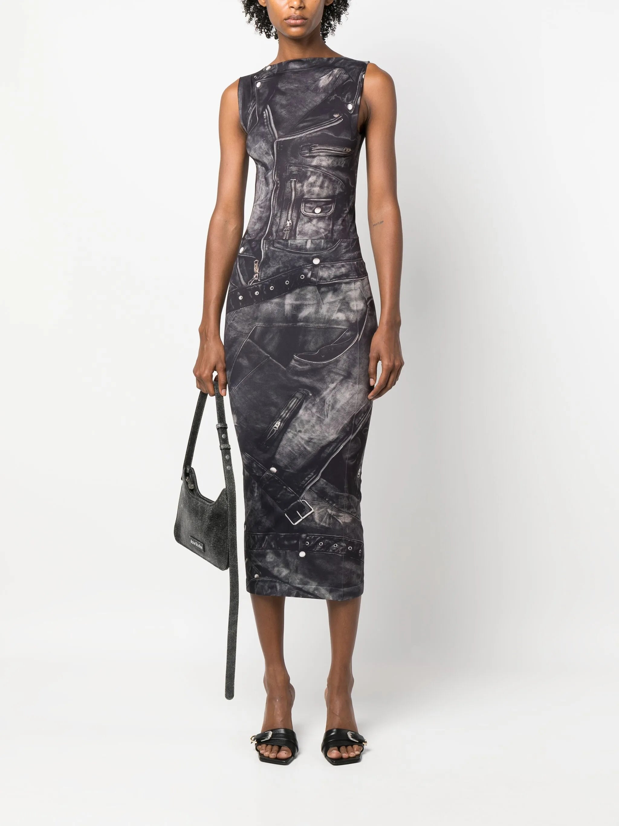 graphic-print sleeveless midi dress