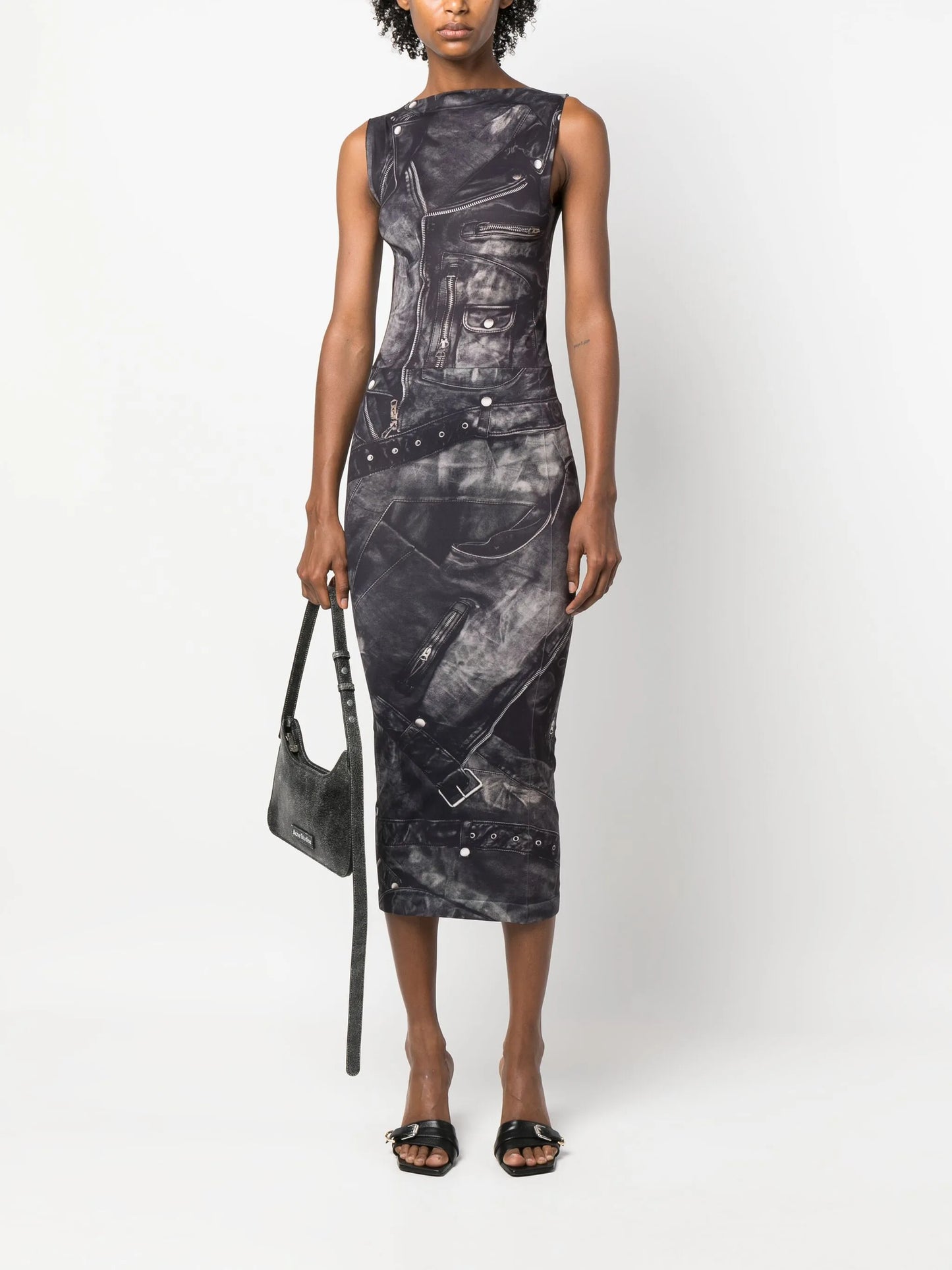 graphic-print sleeveless midi dress