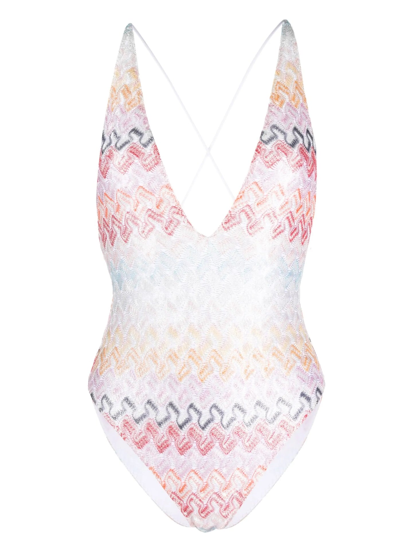zigzag-print plunging V-neck swimsuit