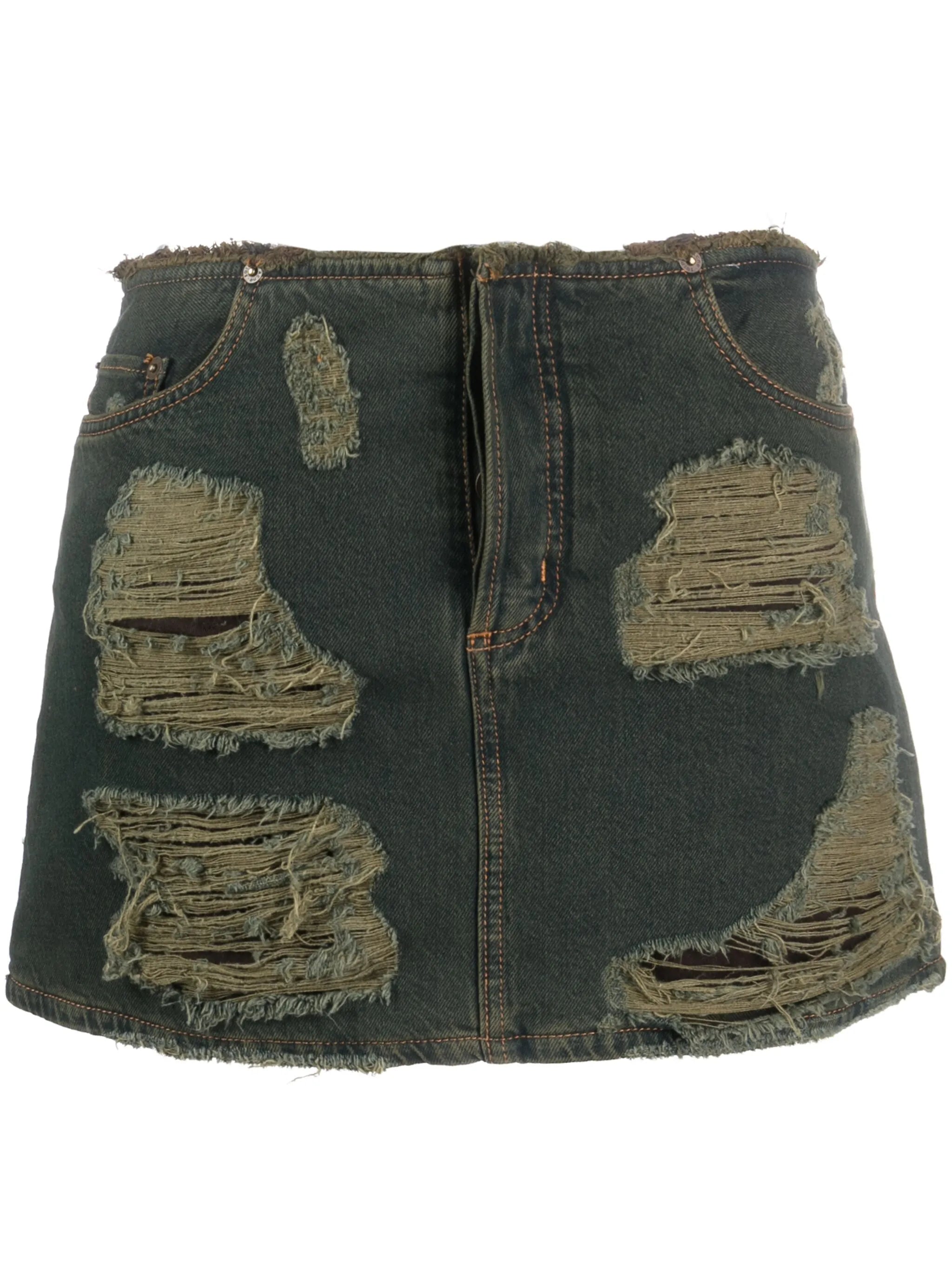 distressed-effect denim skirt