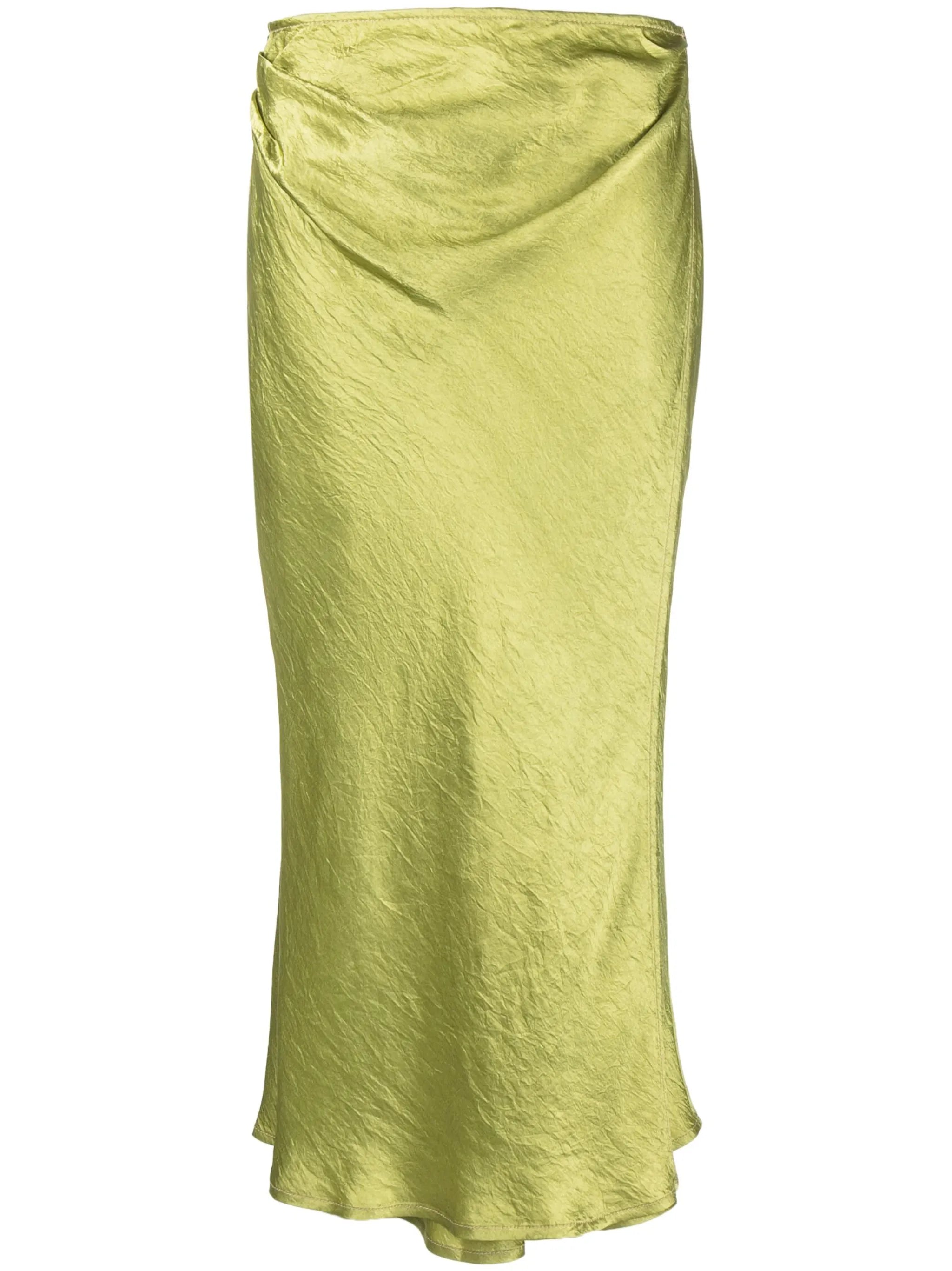 wraparound crinkled satin midi skirt