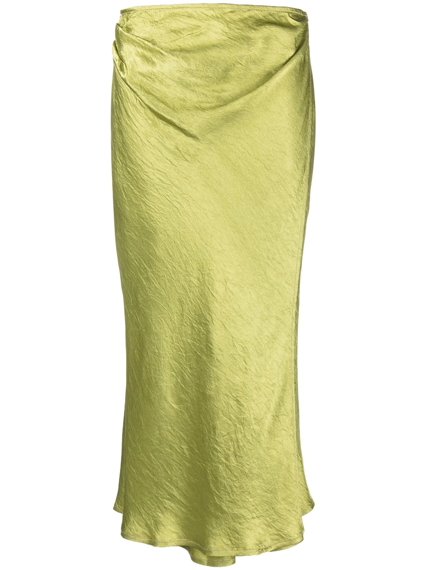 wraparound crinkled satin midi skirt