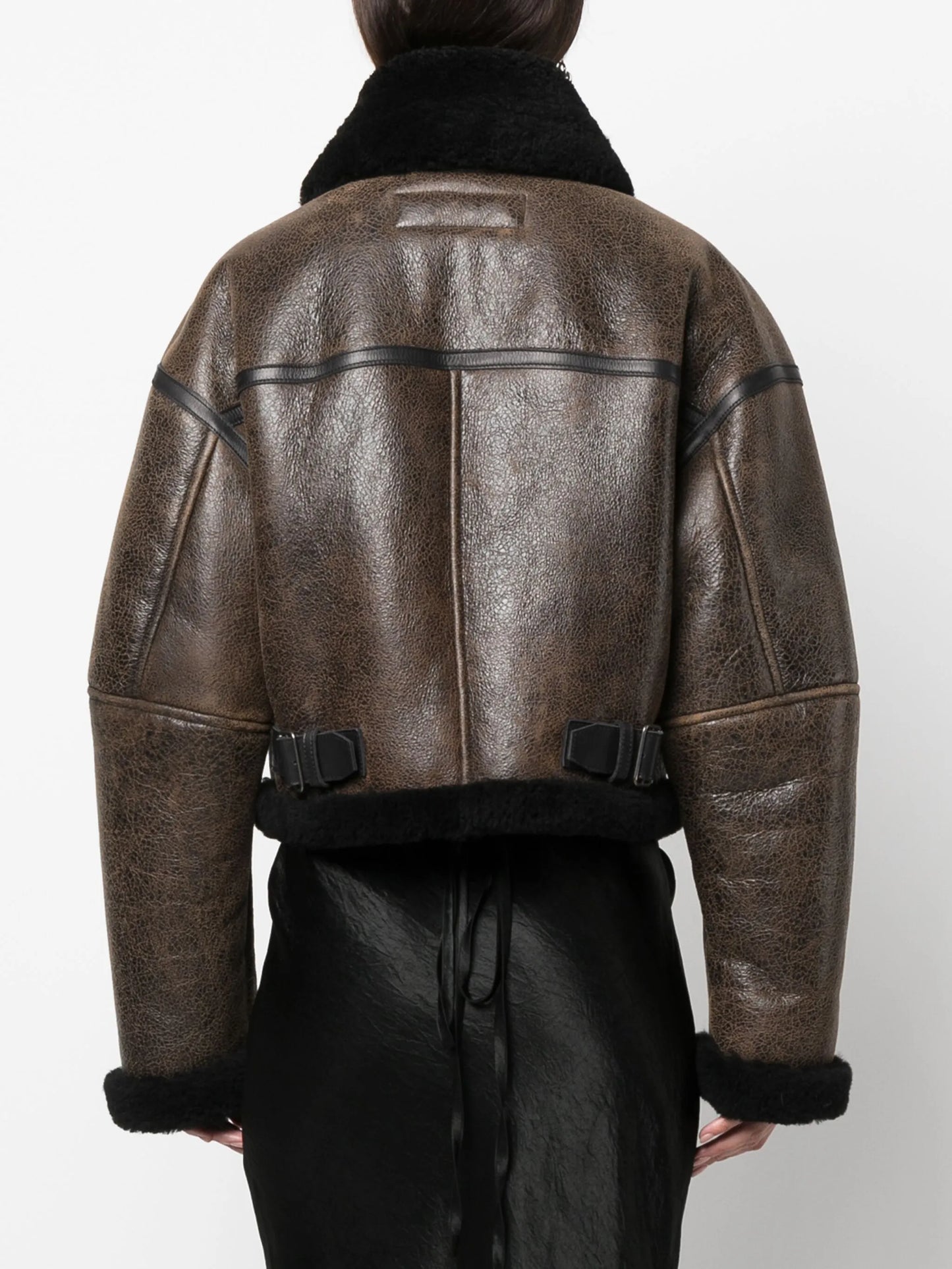 shearling-trim leather jacket