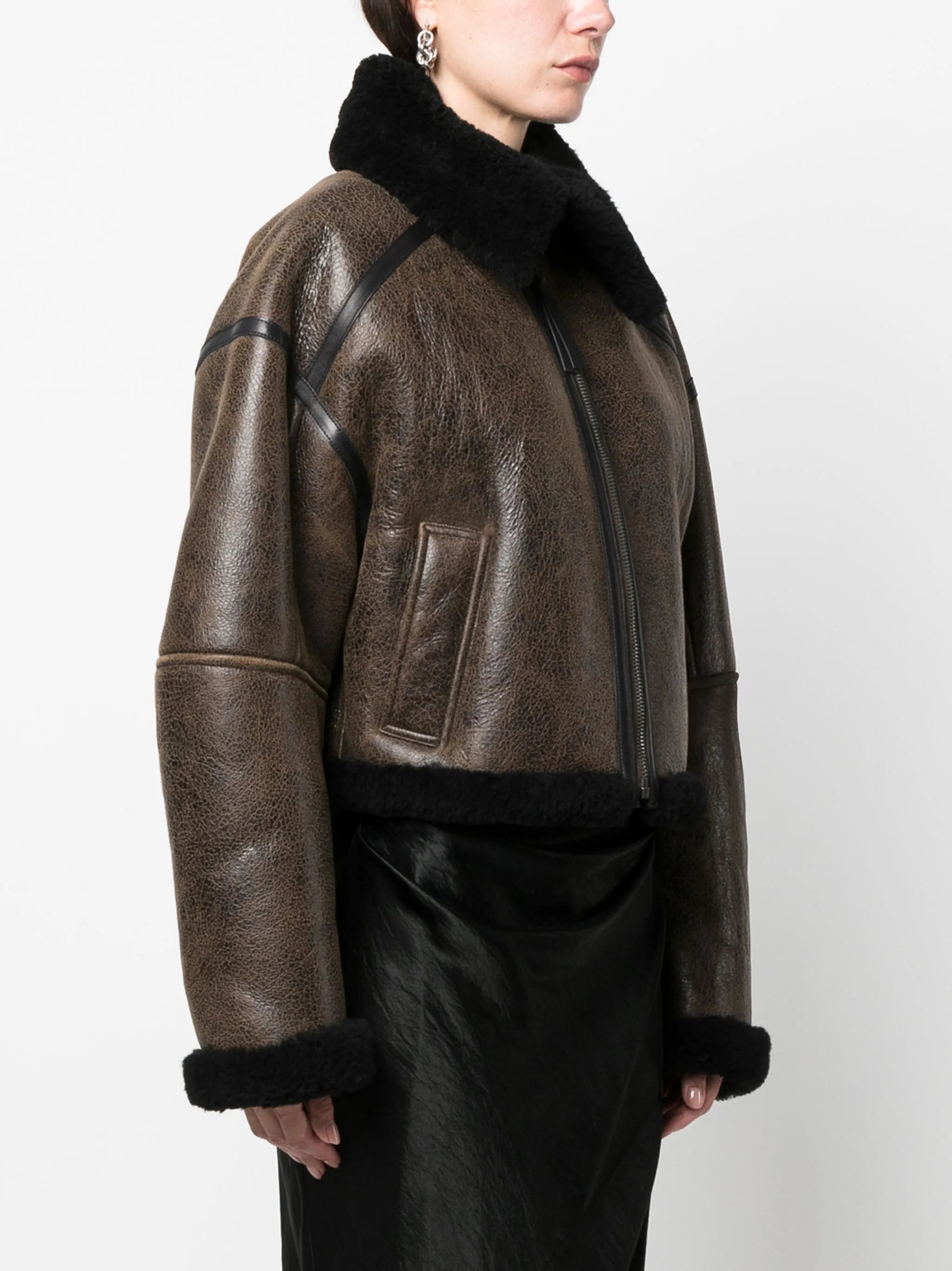 shearling-trim leather jacket