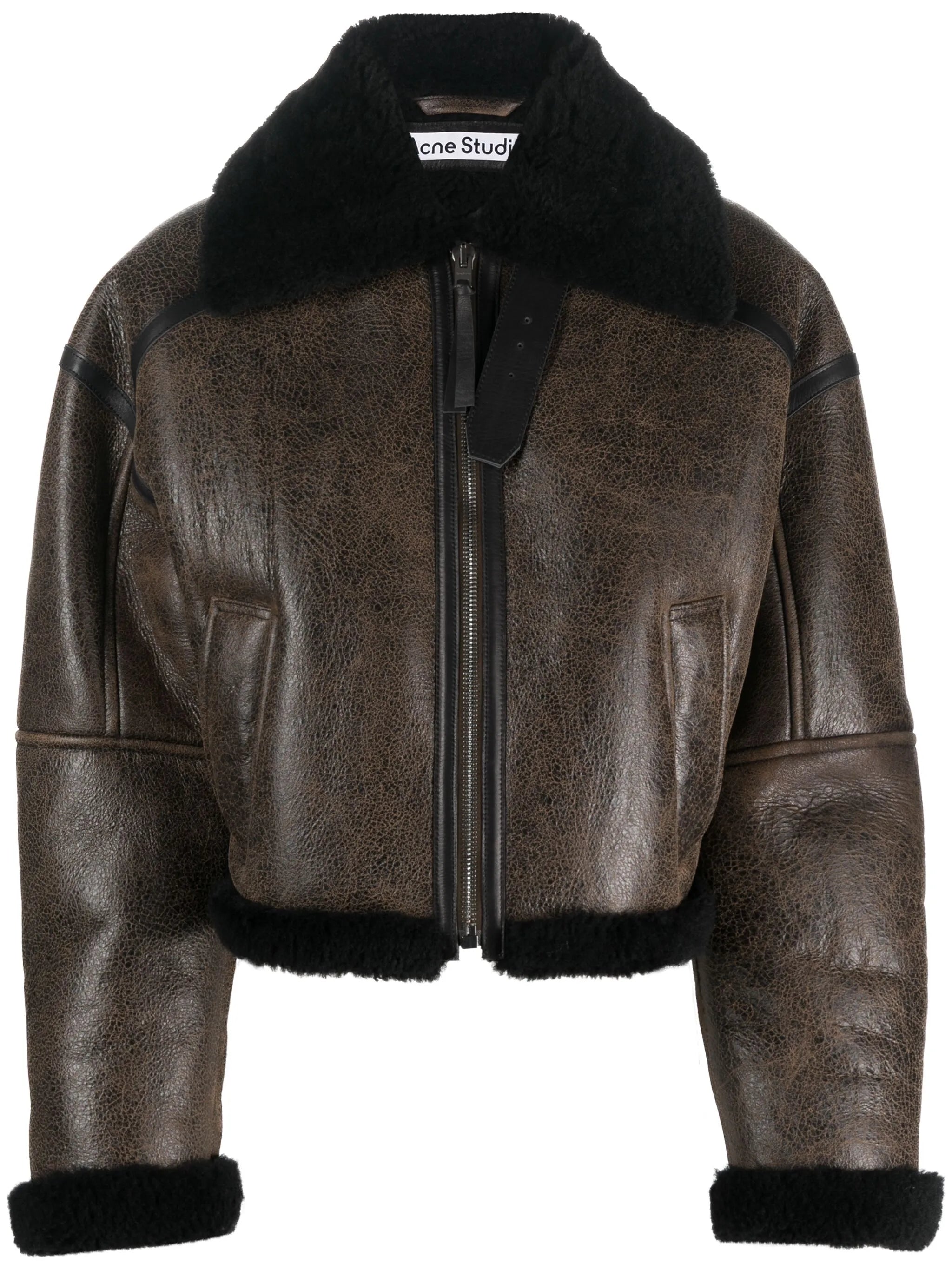 shearling-trim leather jacket