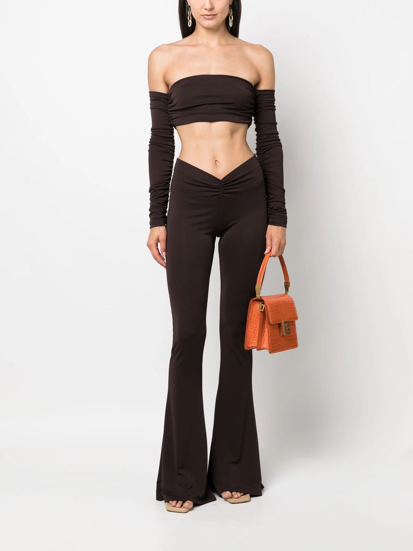 ruched low-rise flared trousers