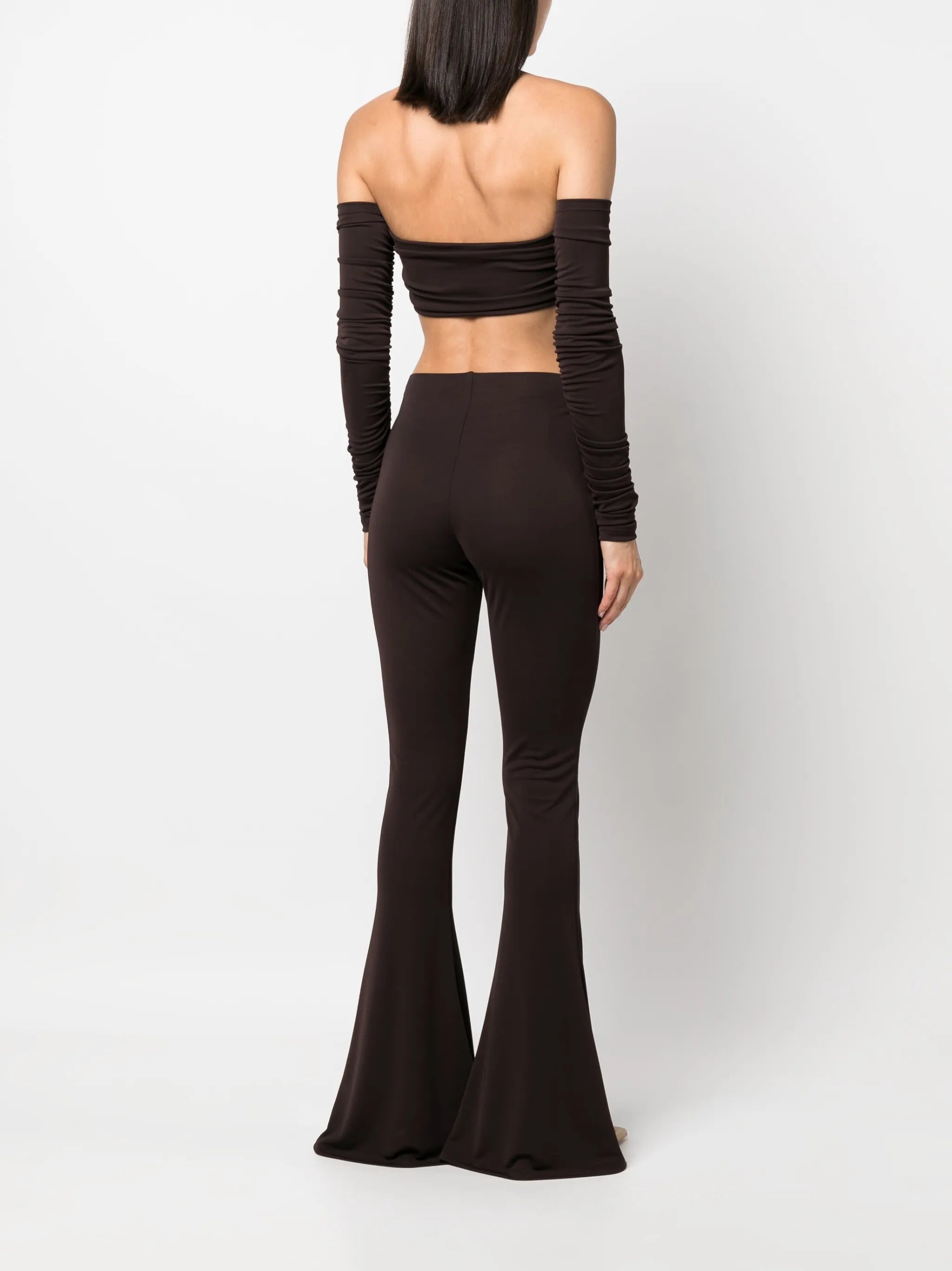ruched low-rise flared trousers
