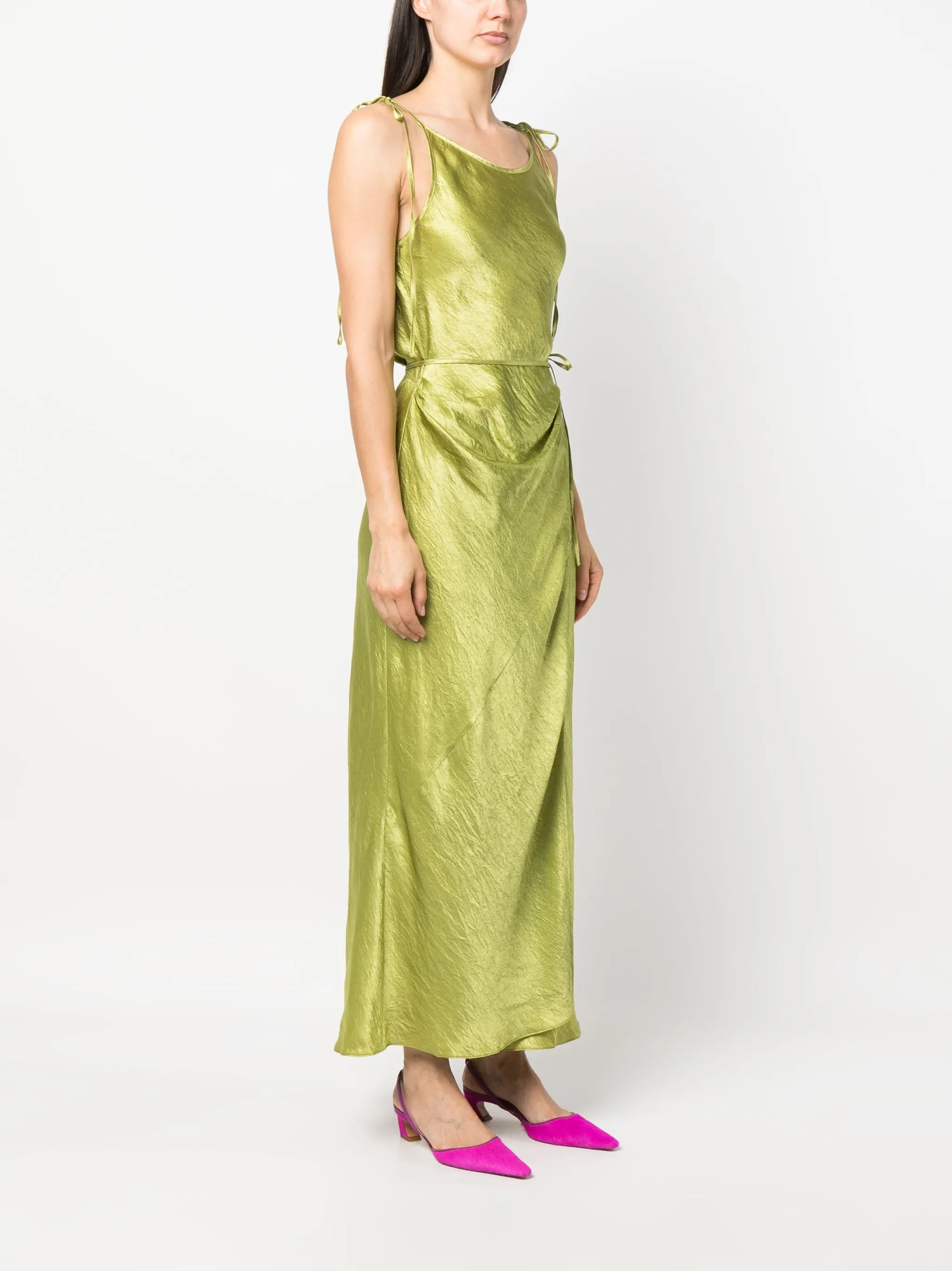 crinkled satin wrap dress