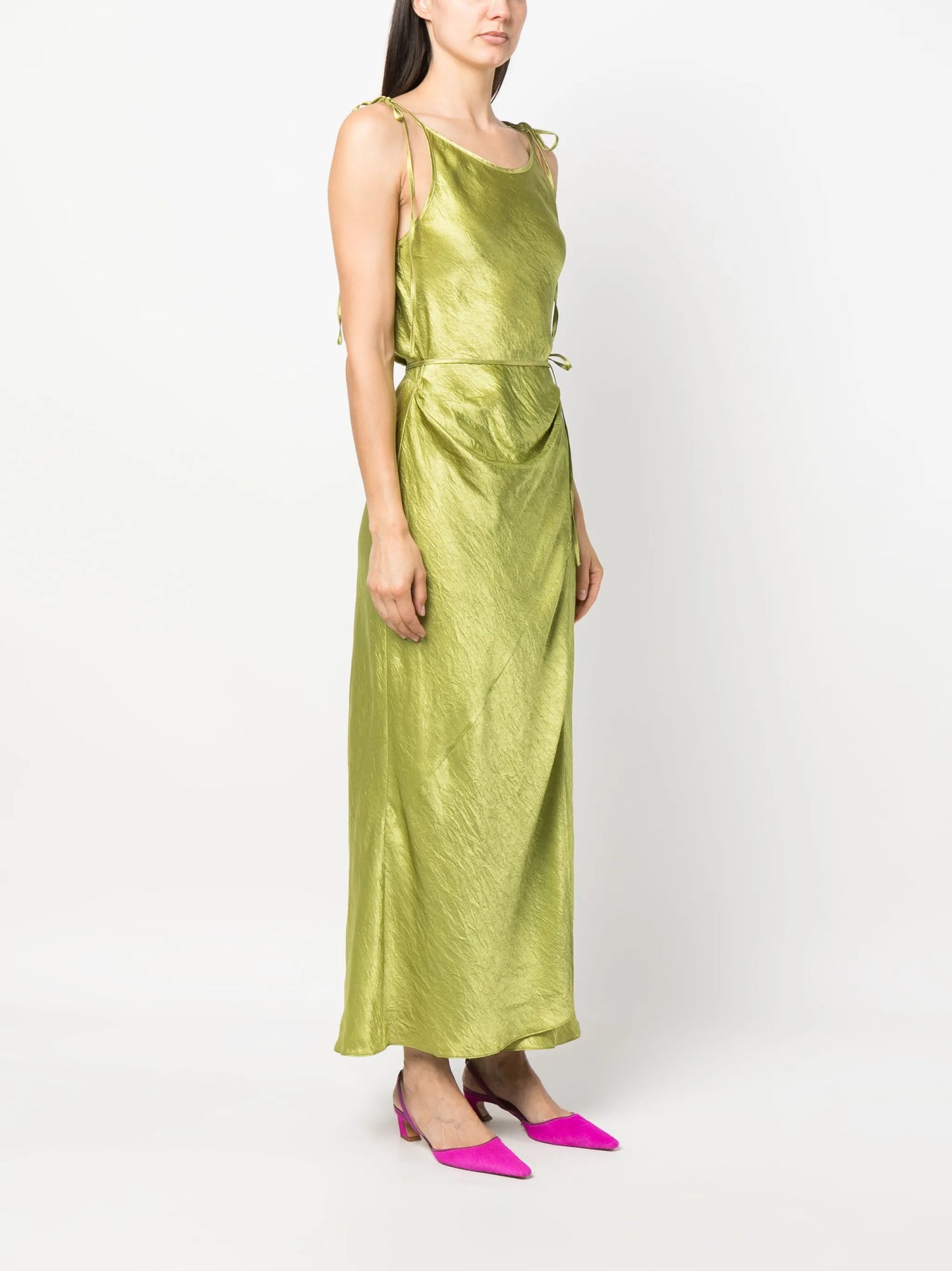 crinkled satin wrap dress