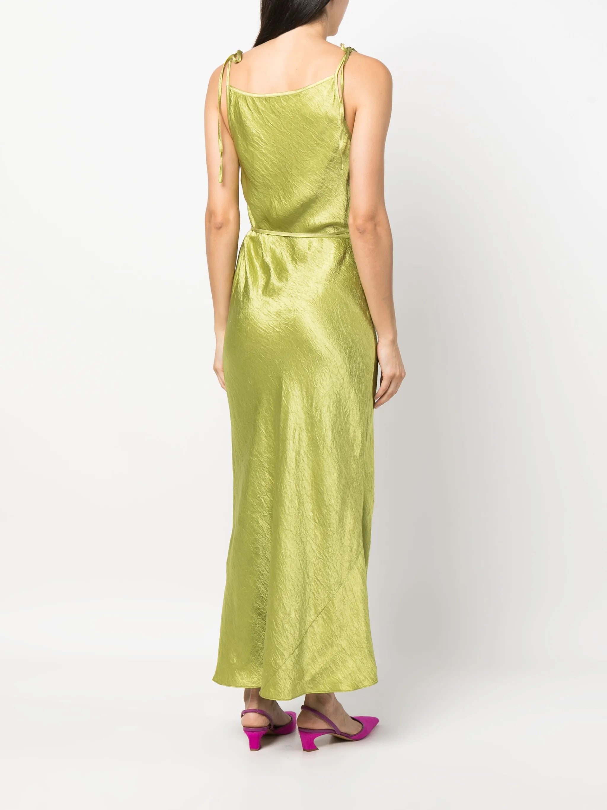 crinkled satin wrap dress