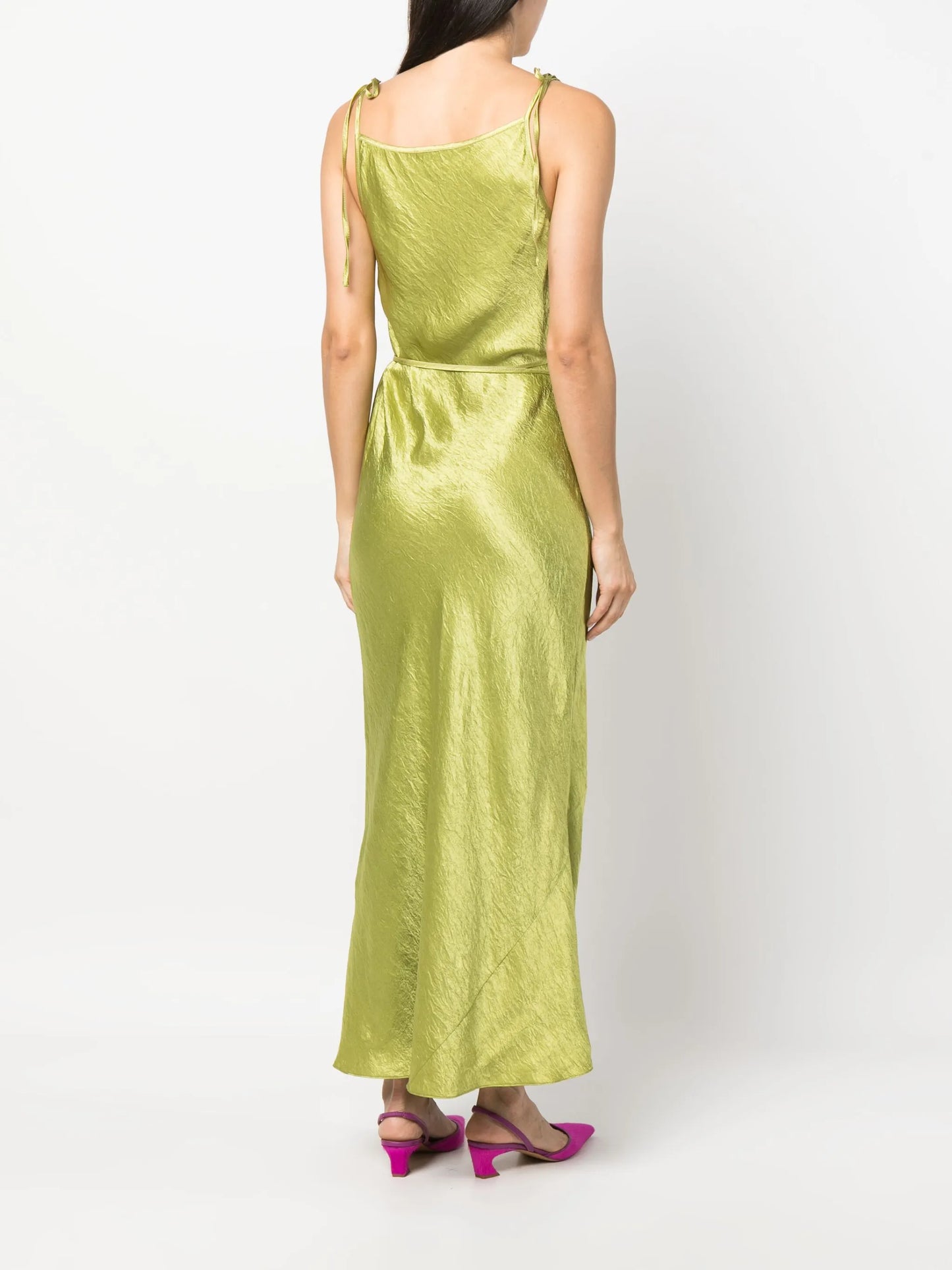 crinkled satin wrap dress