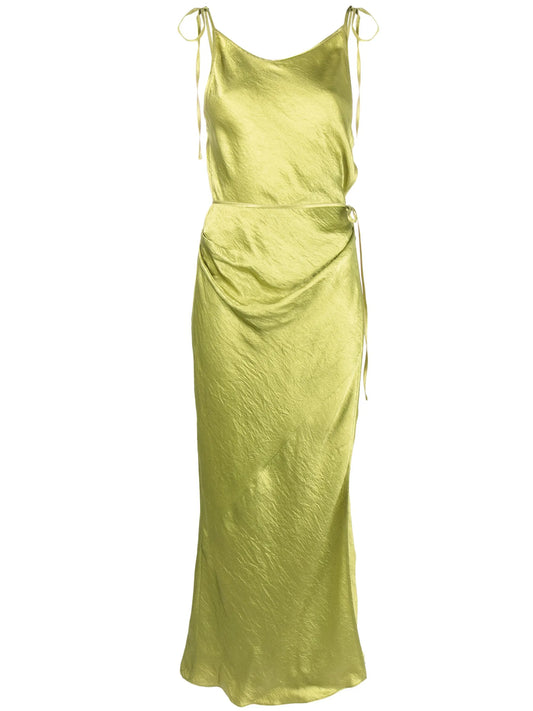 crinkled satin wrap dress