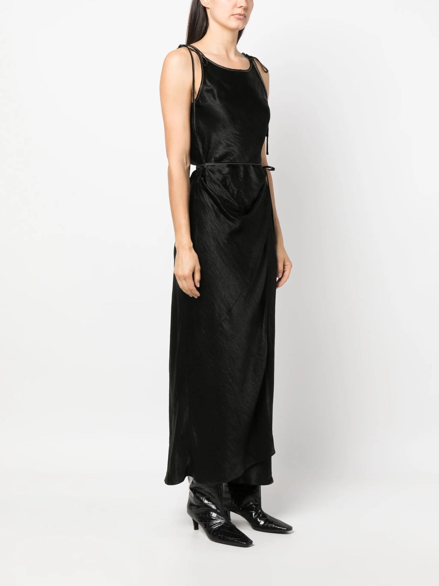 sleeveless satin dress