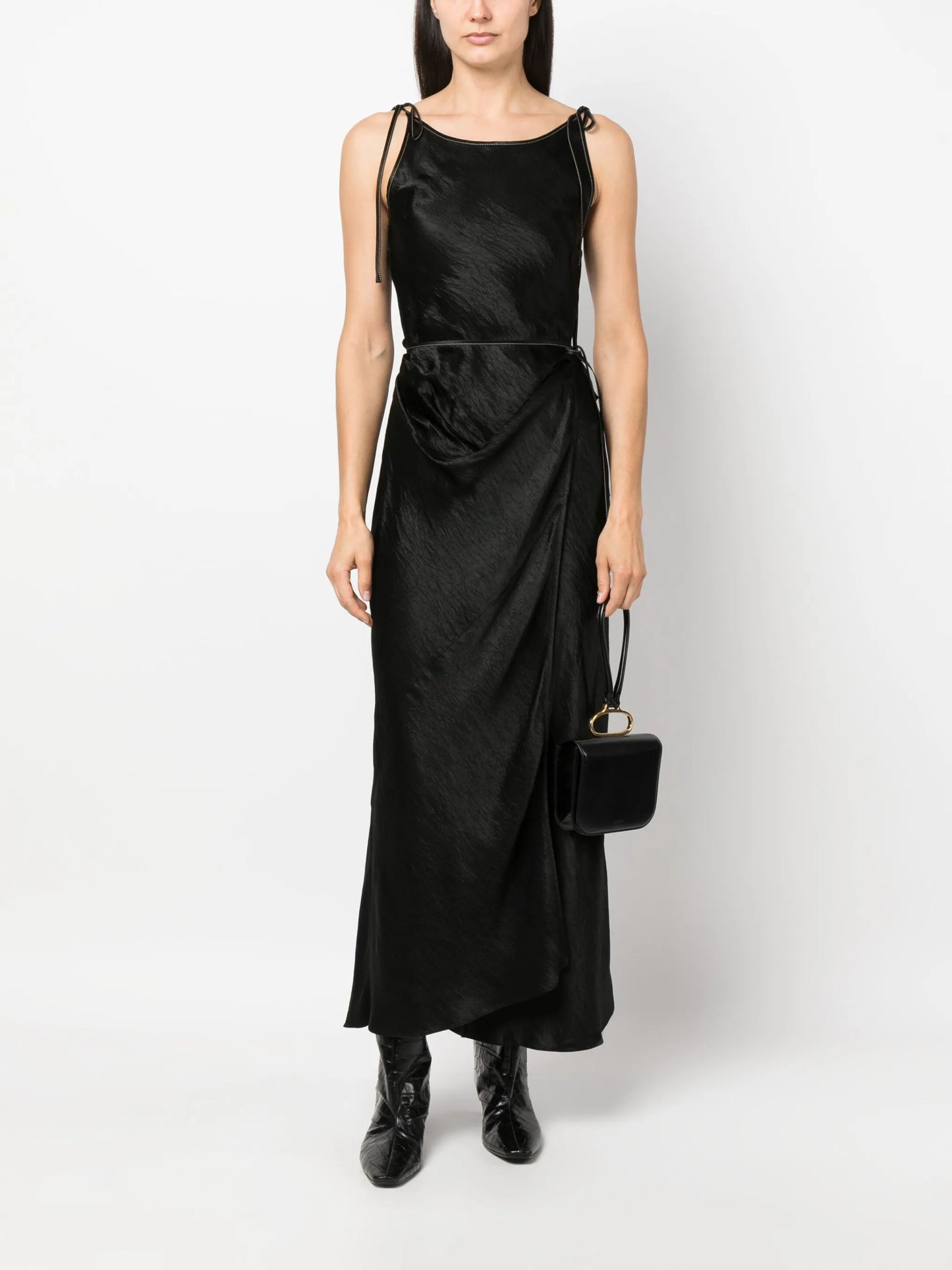 sleeveless satin dress