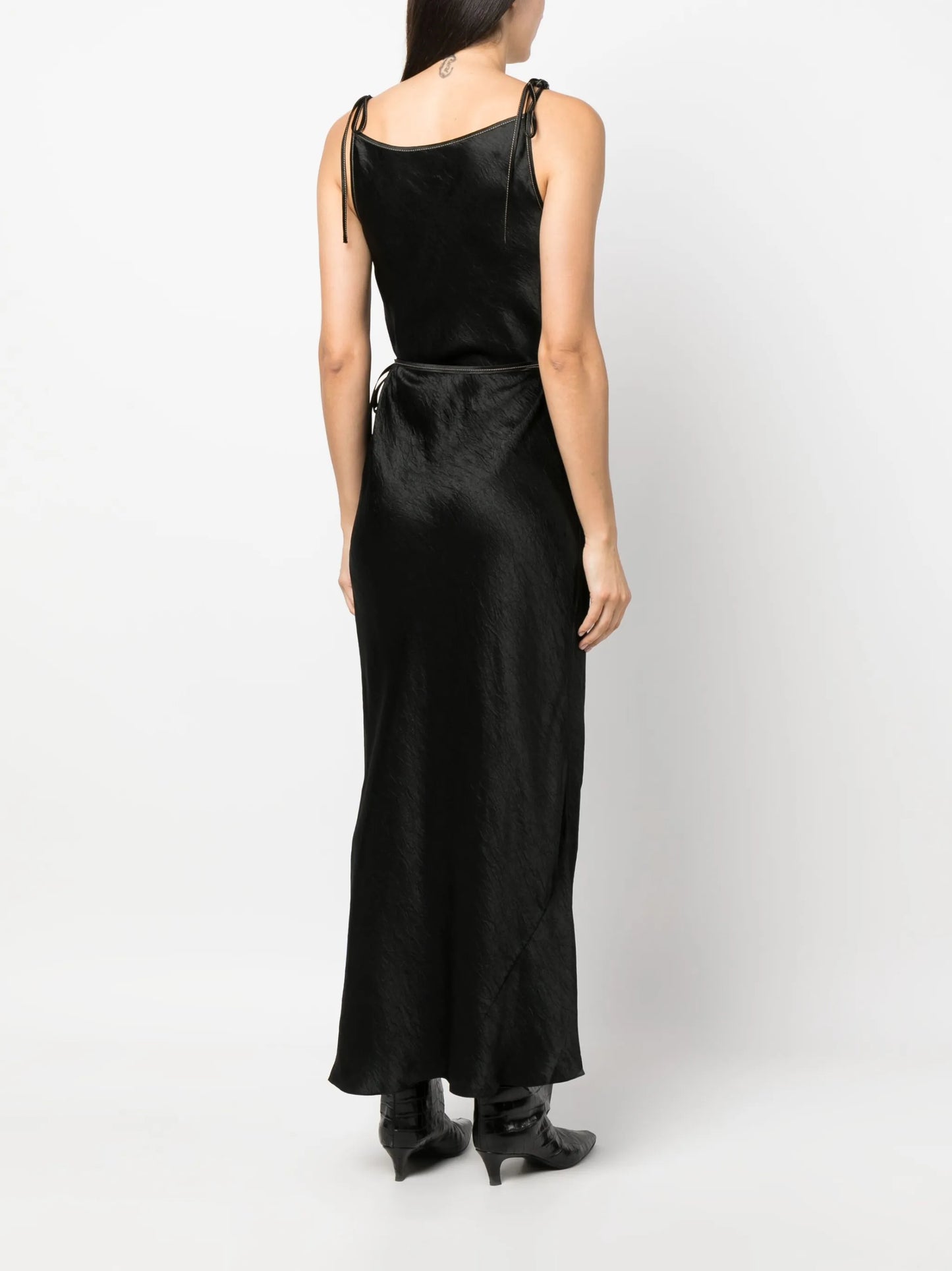 sleeveless satin dress