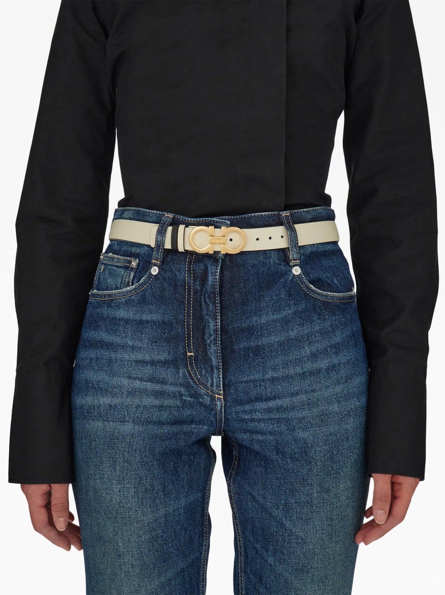 Gancini-buckle reversible leather belt