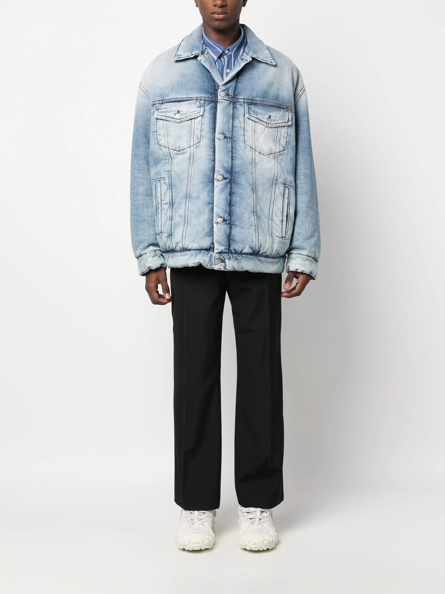 padded button-up denim jacket