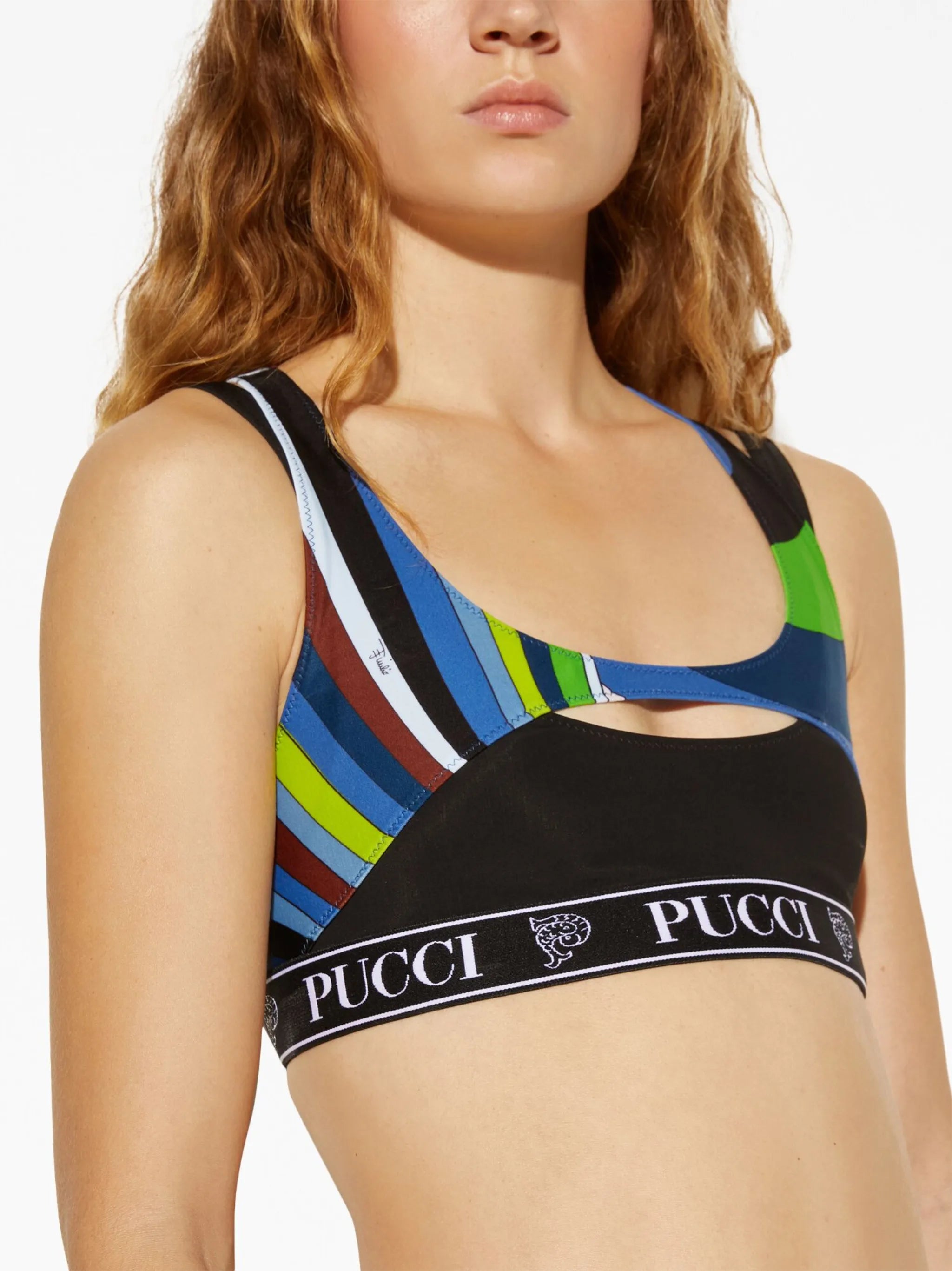 Iride-print cut-out crop top