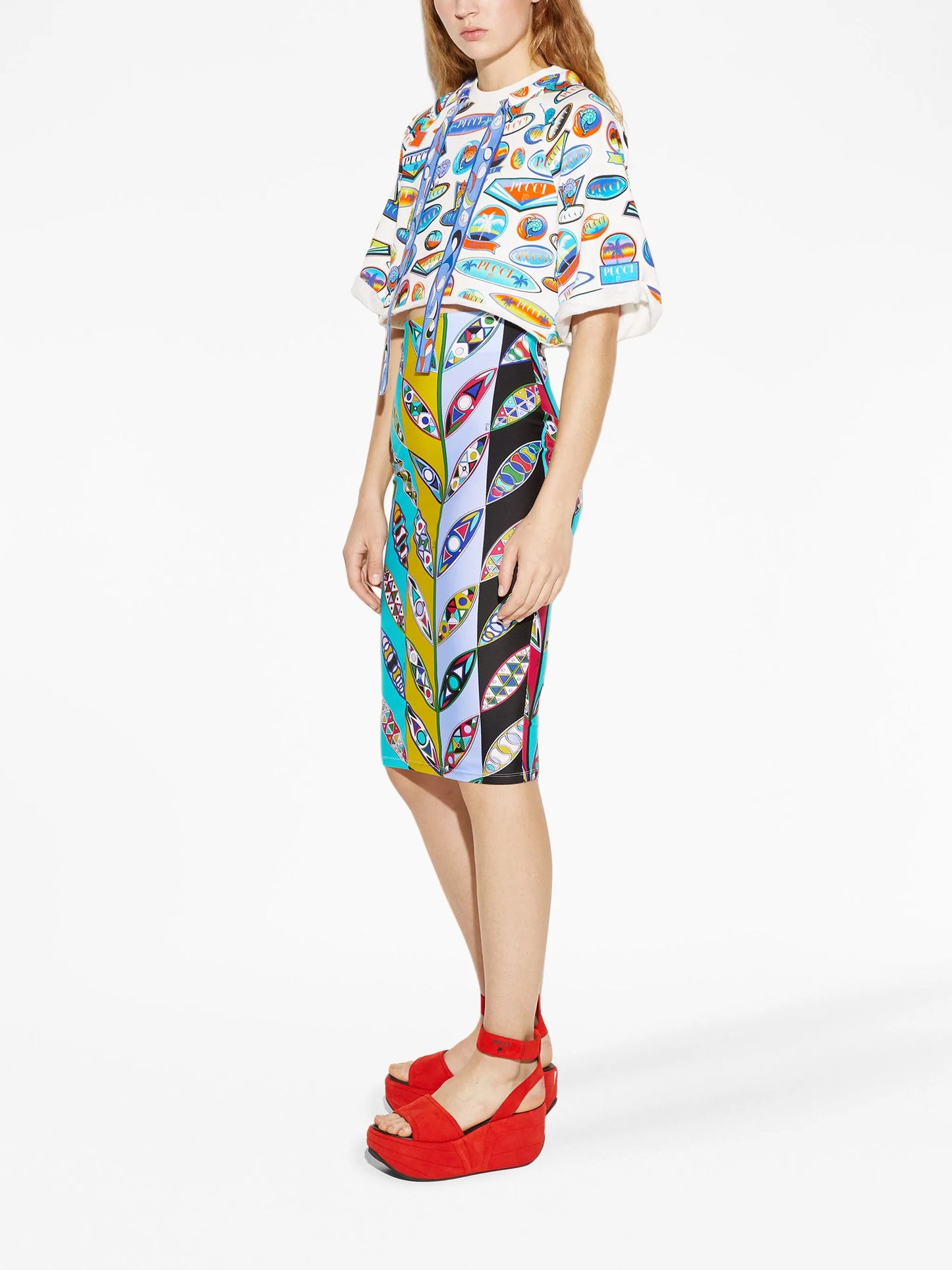 Girandole-print pencil skirt