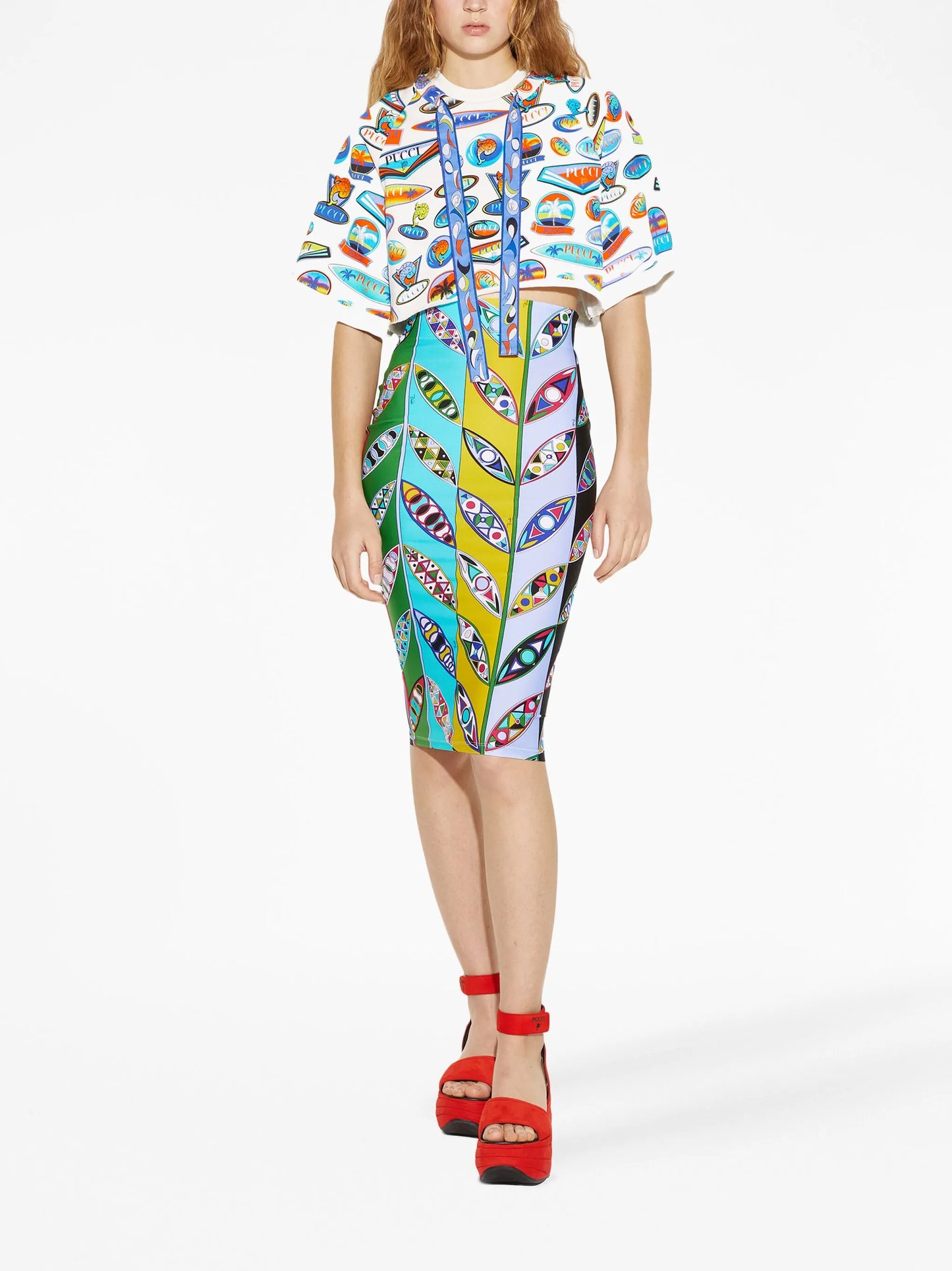 Girandole-print pencil skirt