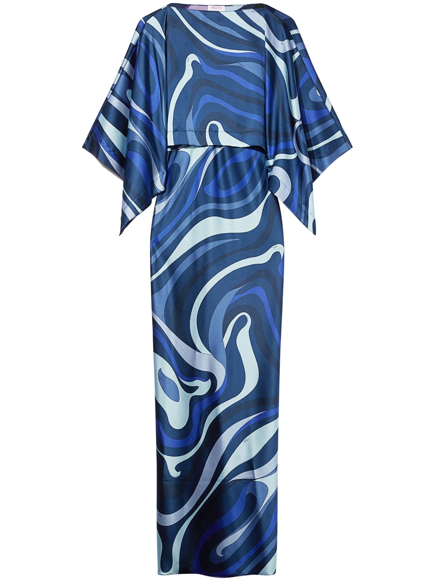 abstract-print satin-finish dress