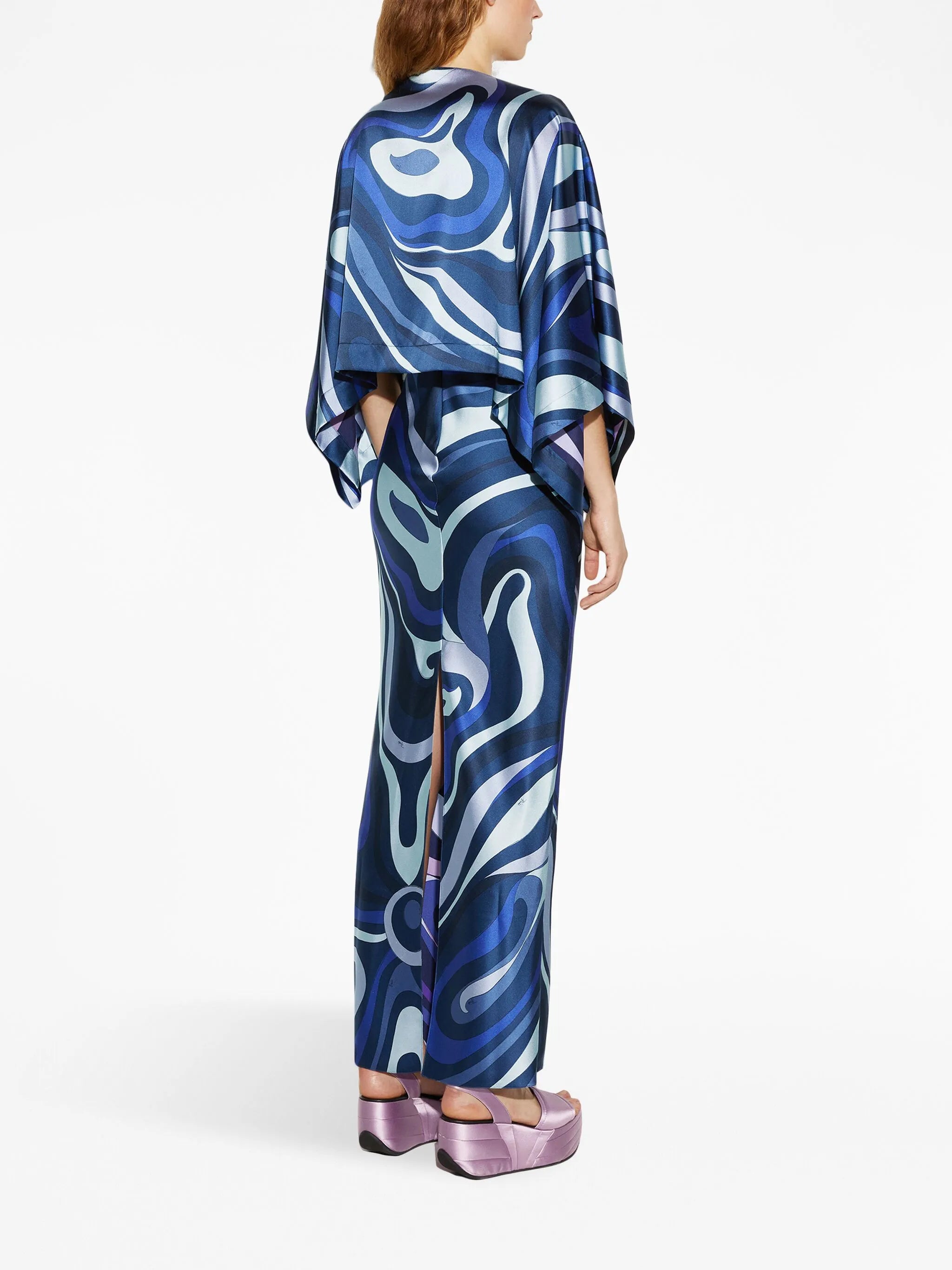 abstract-print satin-finish dress