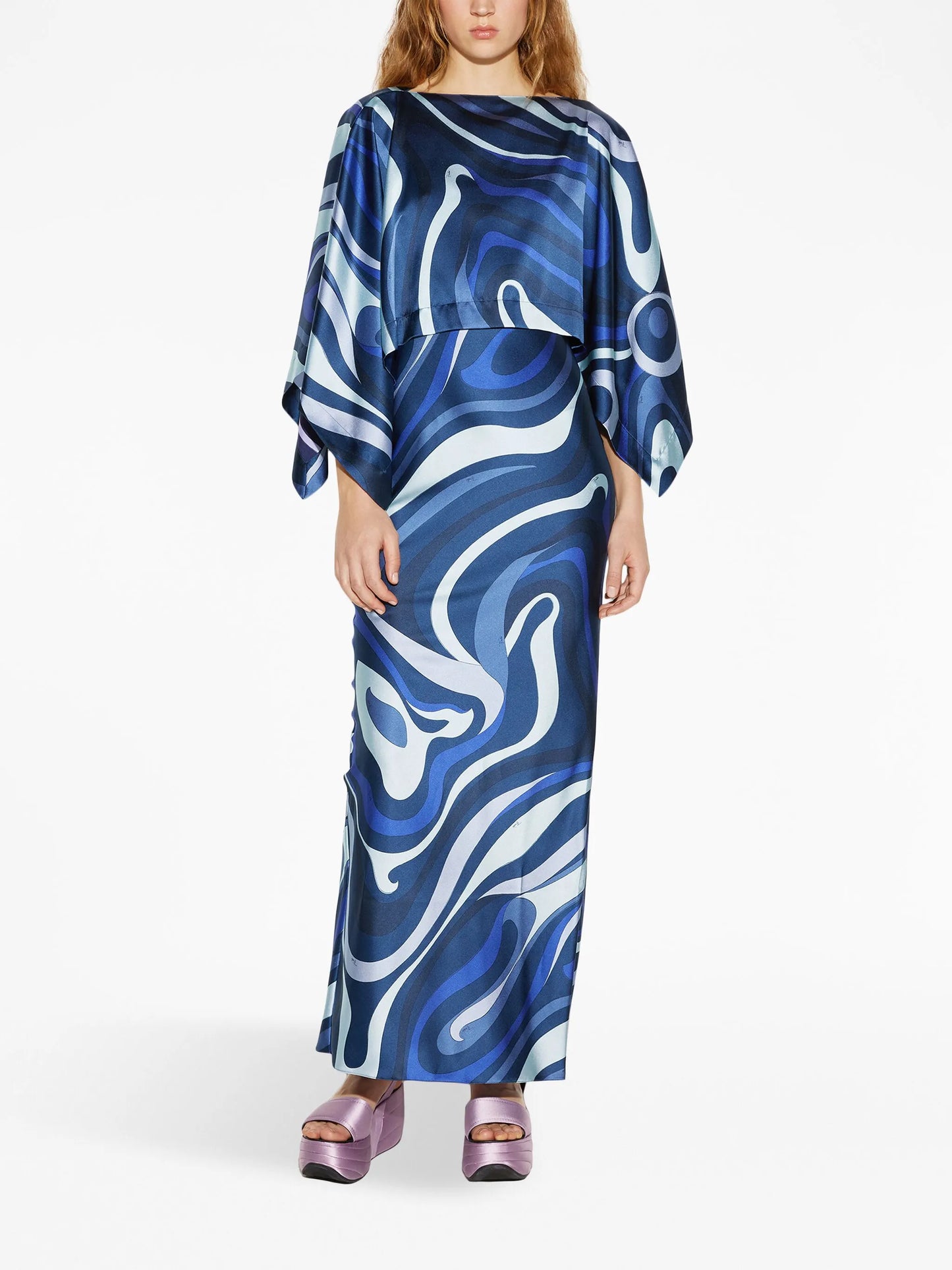 abstract-print satin-finish dress
