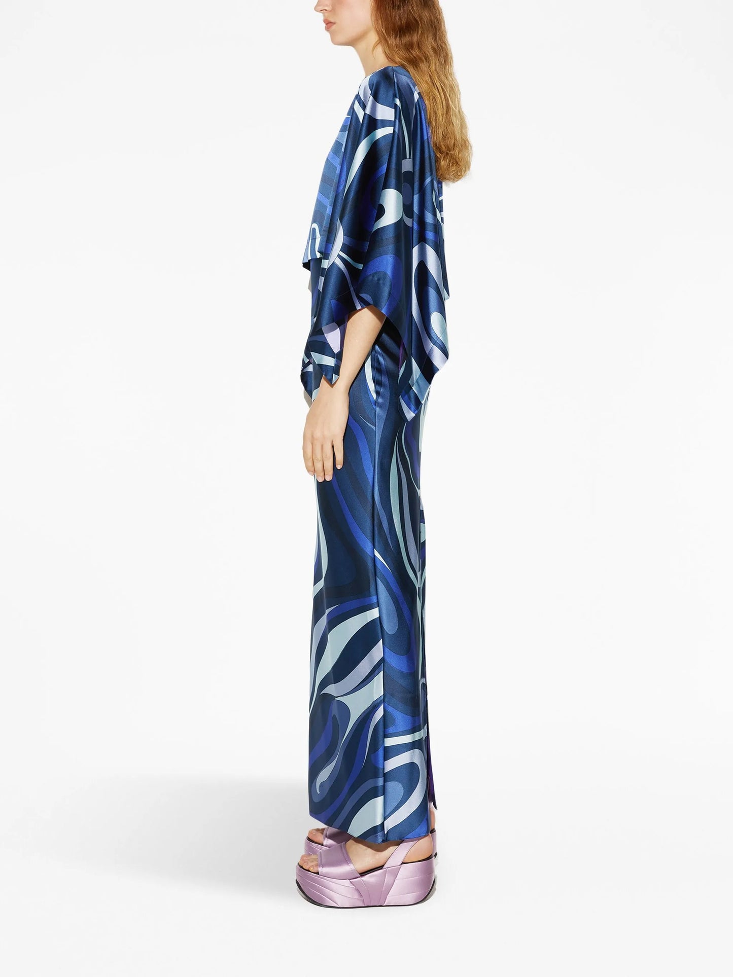 abstract-print satin-finish dress