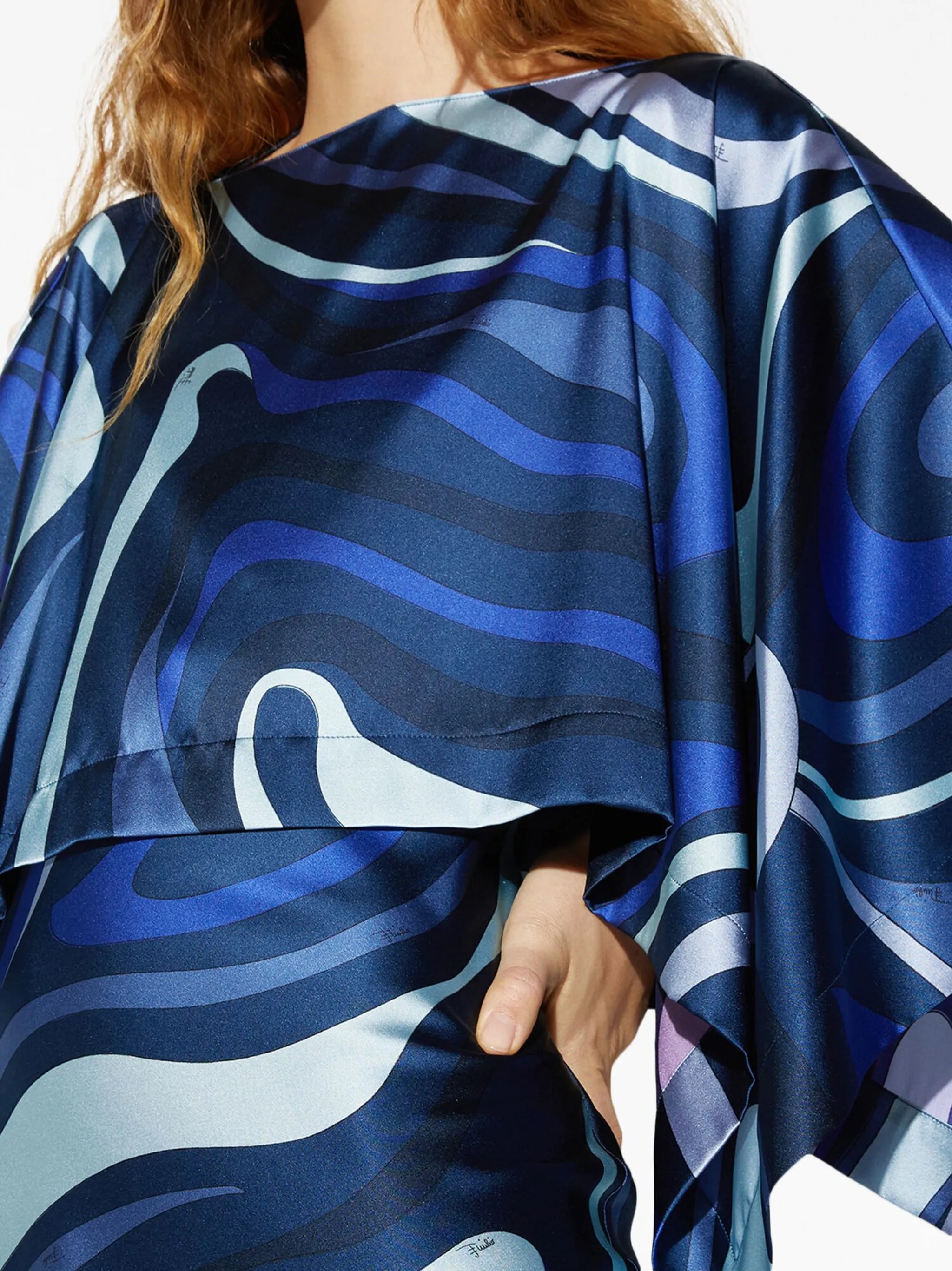 abstract-print satin-finish dress