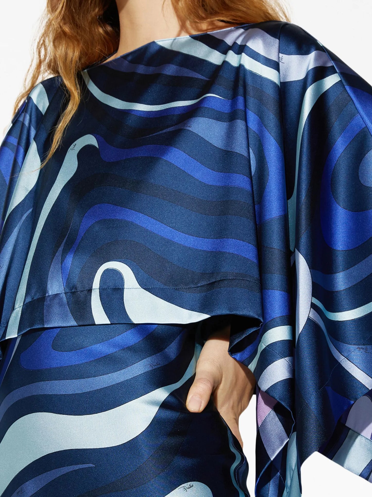 abstract-print satin-finish dress