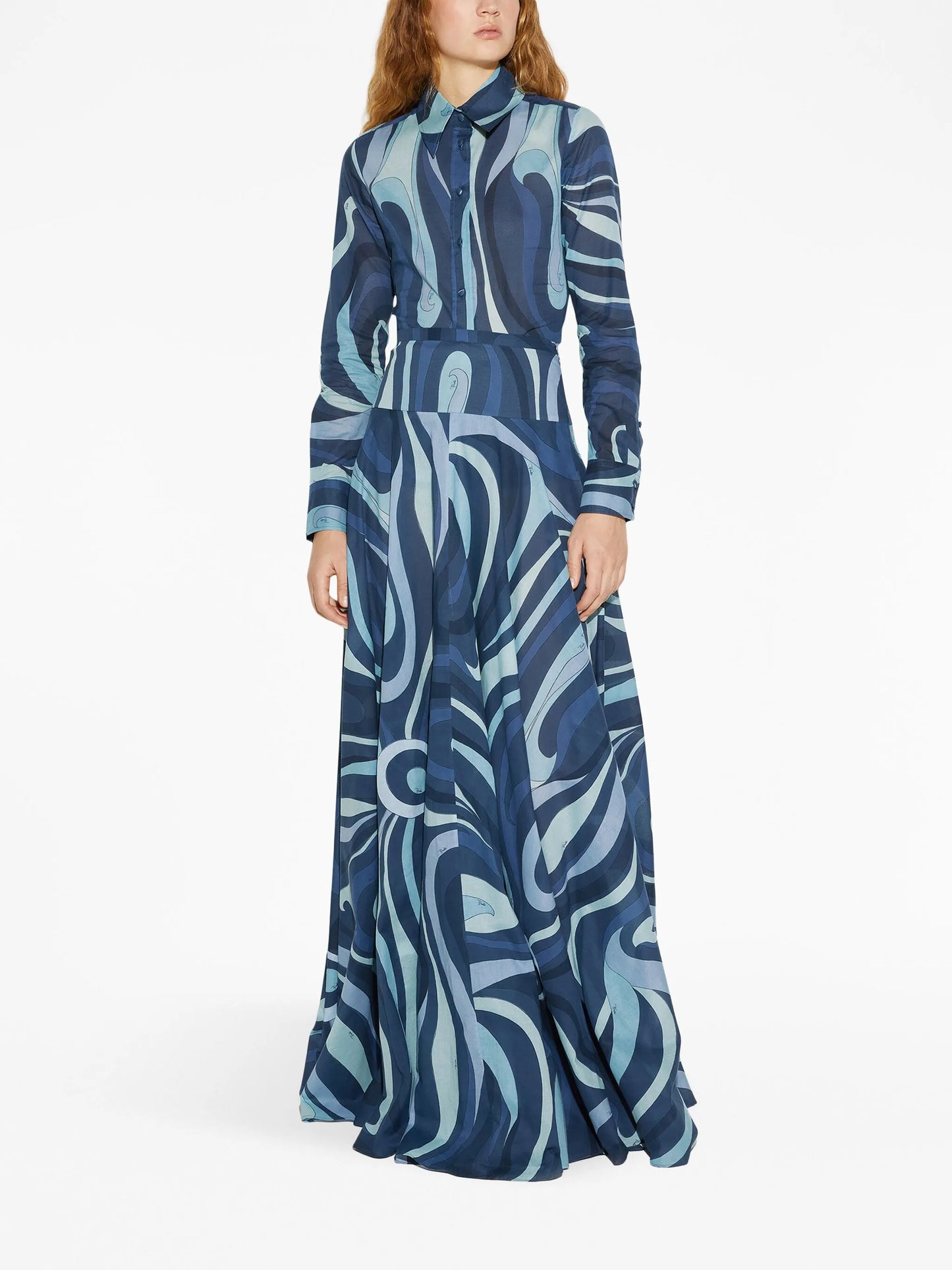 Marmo-print cotton maxi skirt