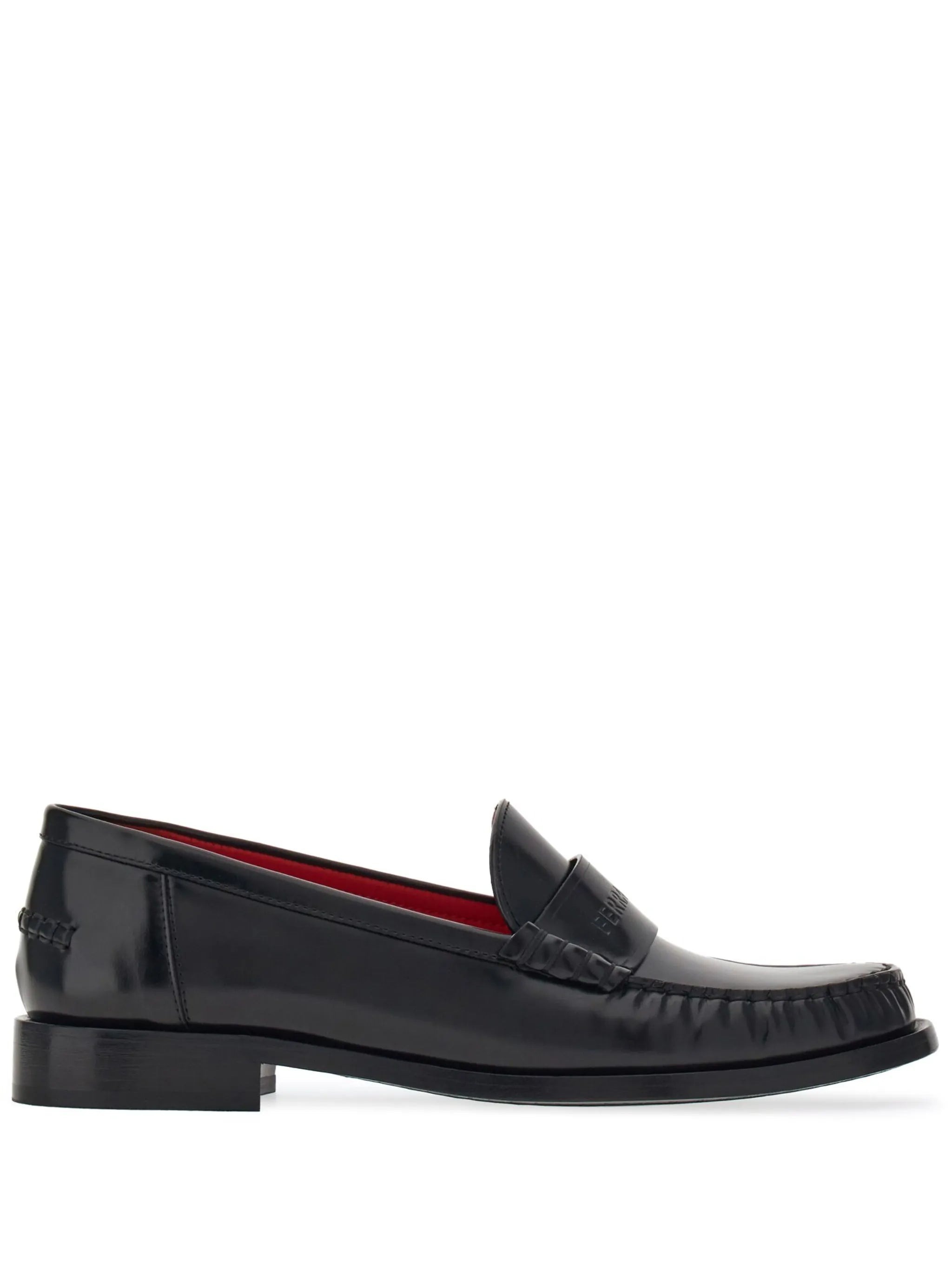 debossed-logo leather loafers