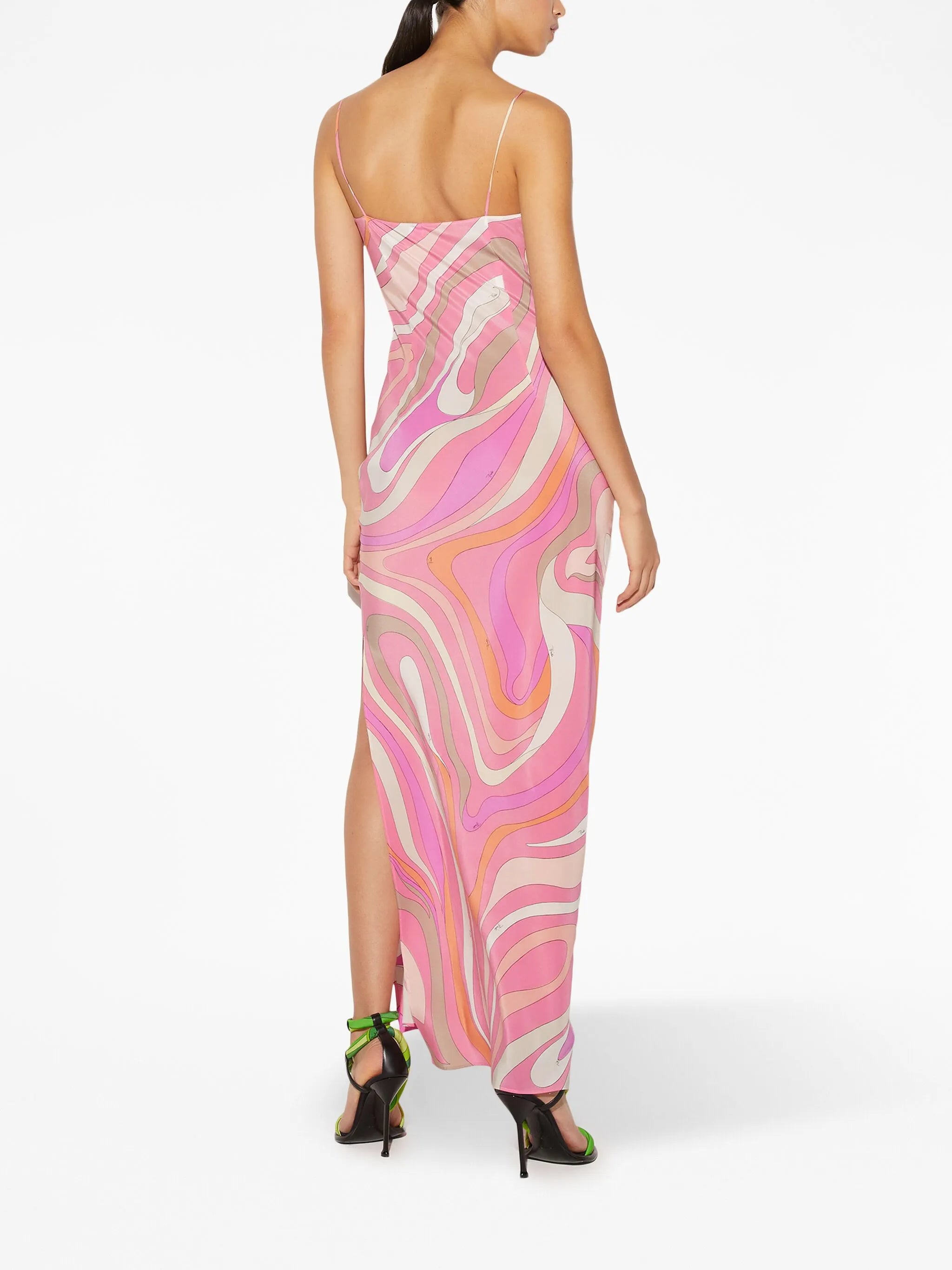Marmo-print silk slip dress