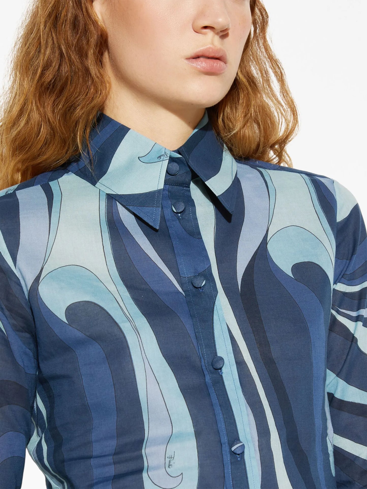 wave-print cotton shirt