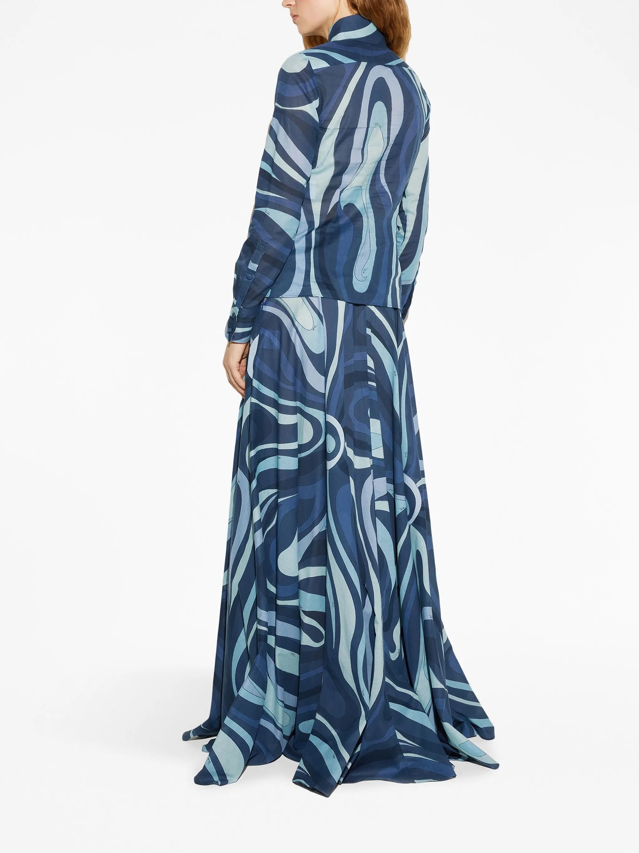 wave-print cotton shirt